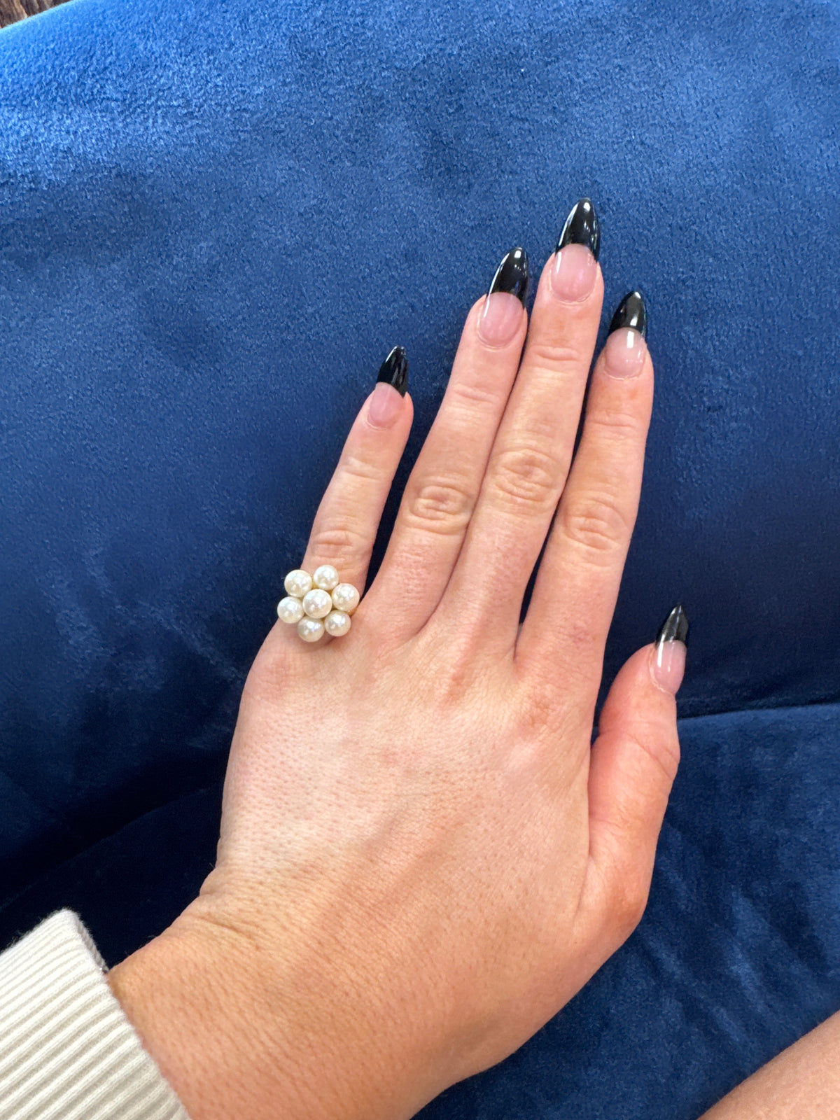 Pearl Cluster Ring Set in 18K Yellow Gold Sz 5