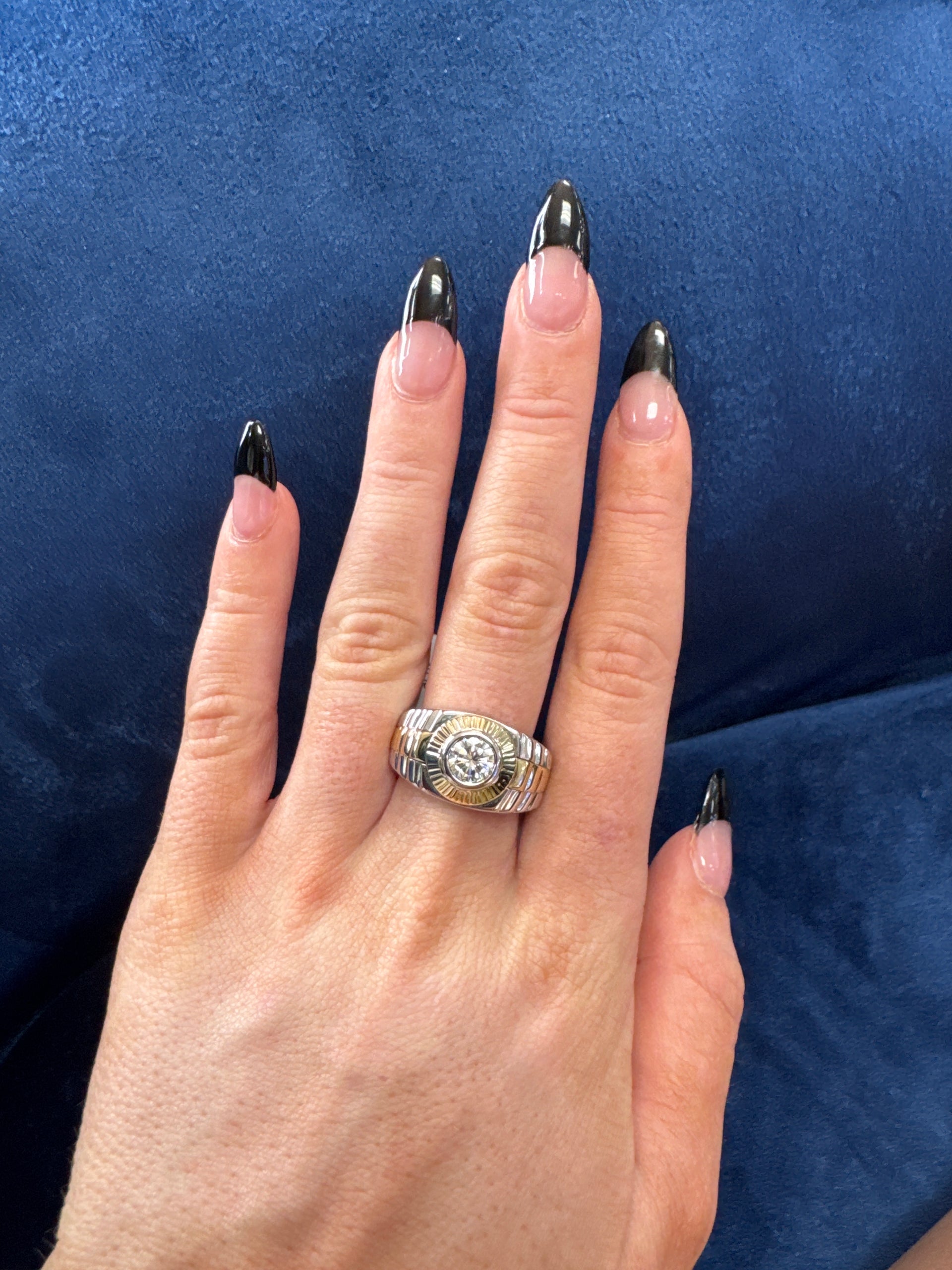 Natural Round Diamond Rolex Style Ring in Two Tone 10K Gold