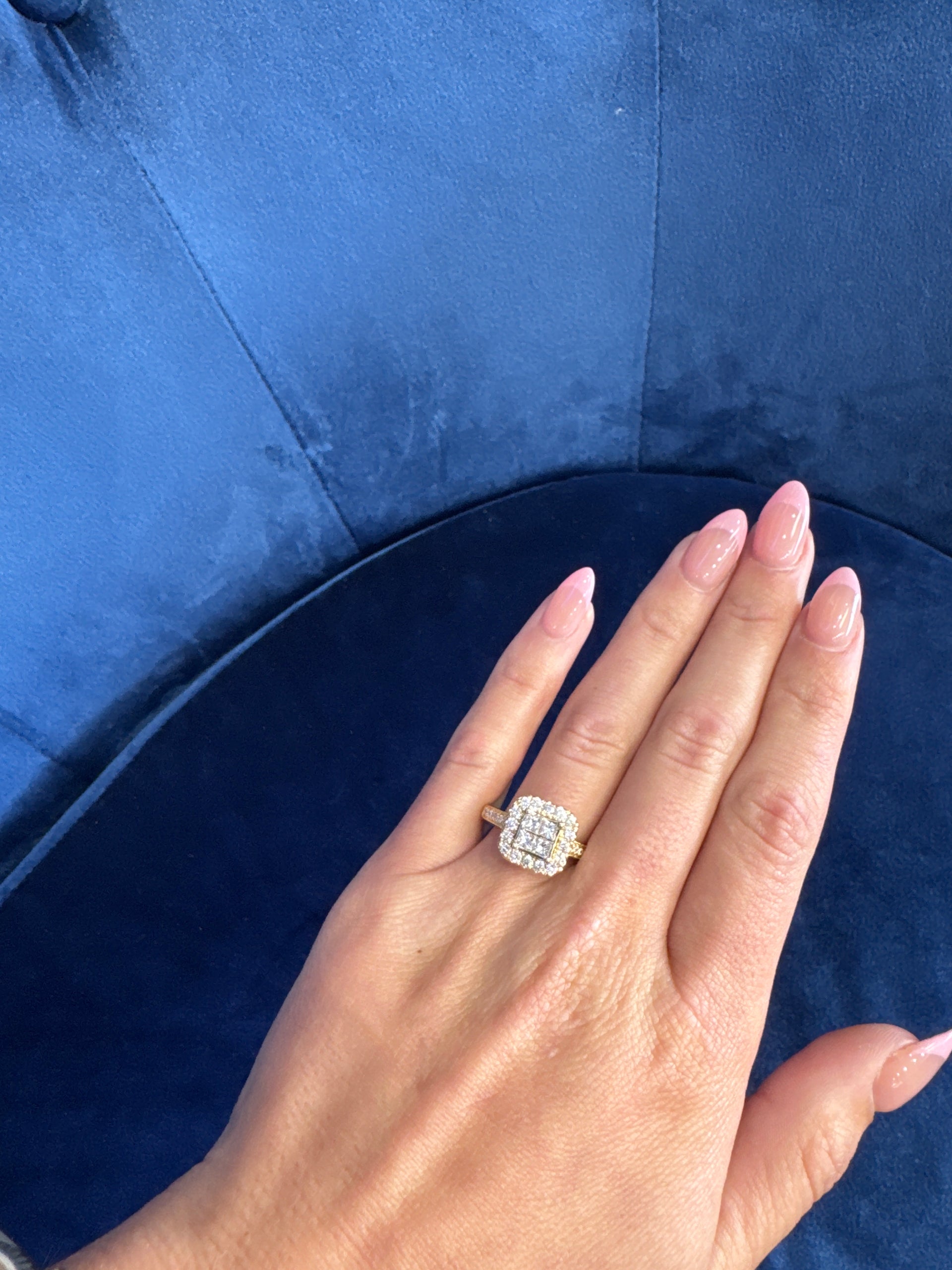 Natural Quad Set Engagement Ring in Halo with Matching Guard Set in 14K Yellow Gold