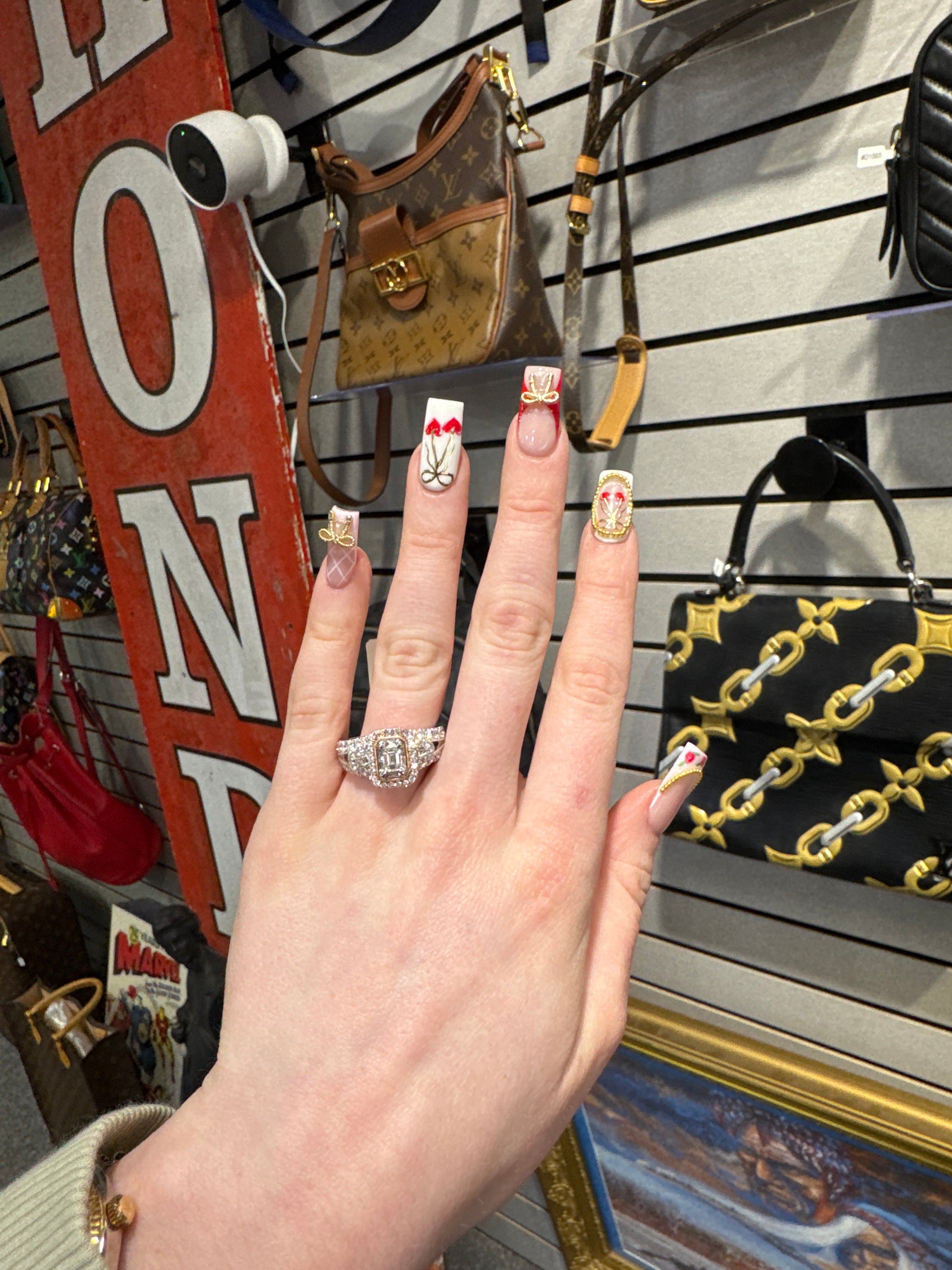 Natural Emerald Cut Diamond Engagement Ring Set in 14K White Gold with Rose Gold Accent