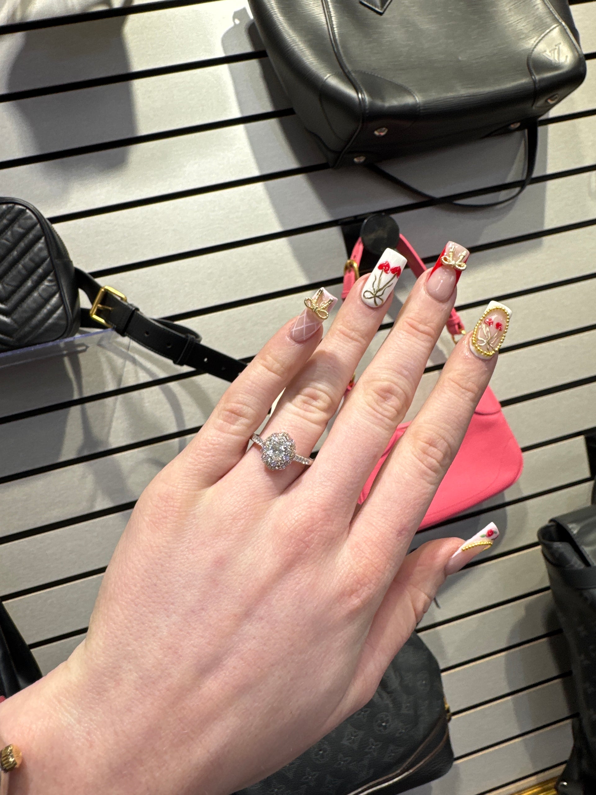 14K White & Rose Gold Two Tone Oval Diamond Ring Set in Double Halo