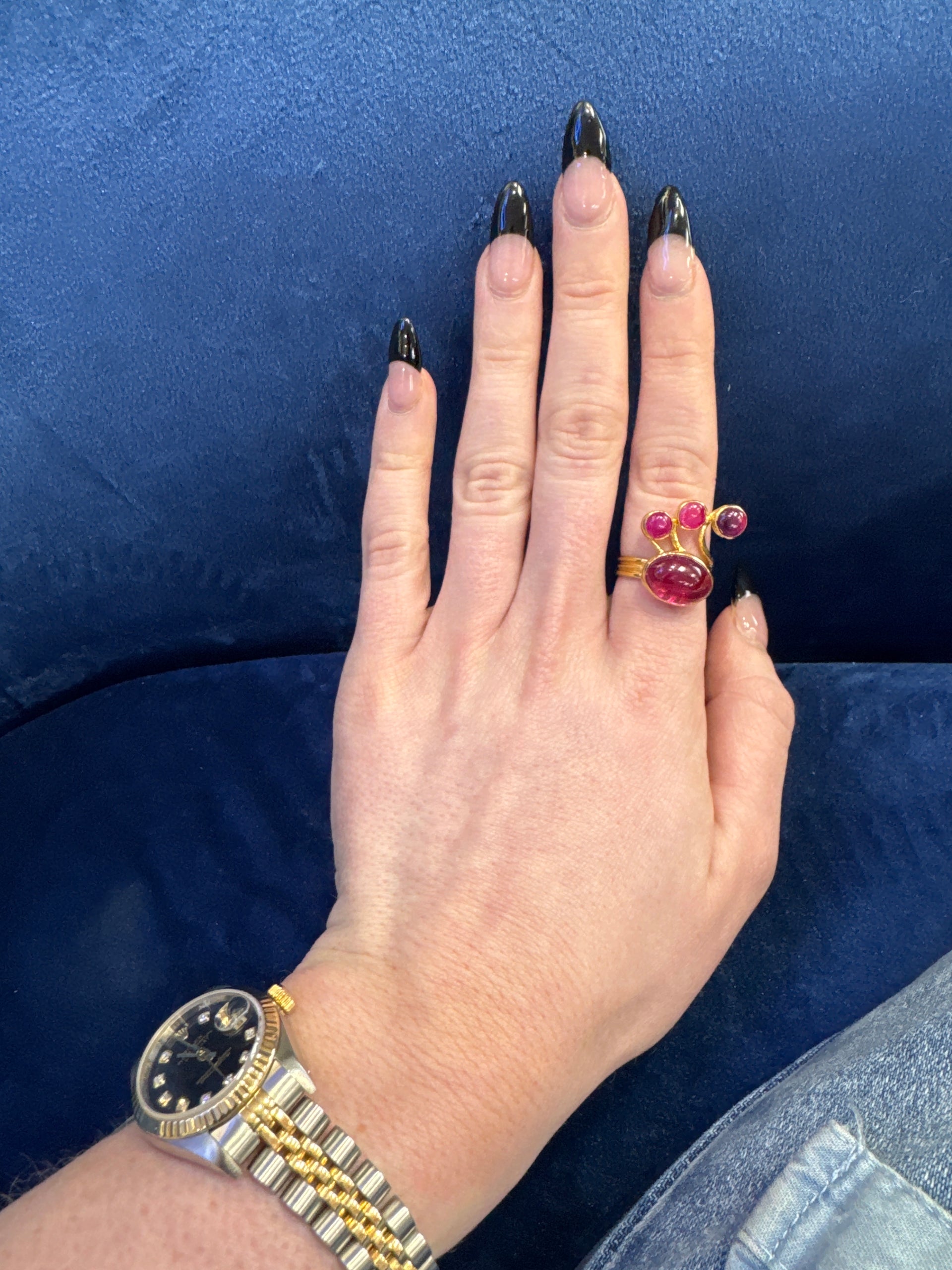 Red Glass Modernist Ring in 18K Yellow Gold