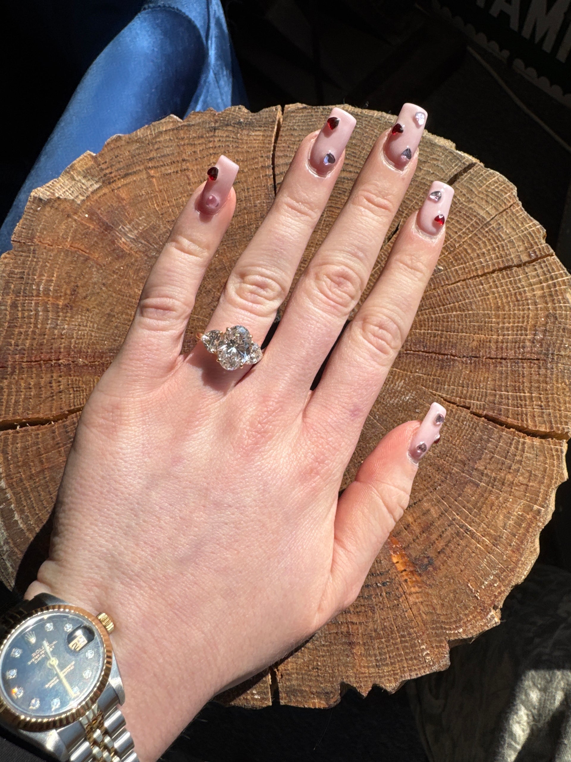 Lab Grown Diamond Oval with Heart Shape Accent Stone in 14K Yellow Gold