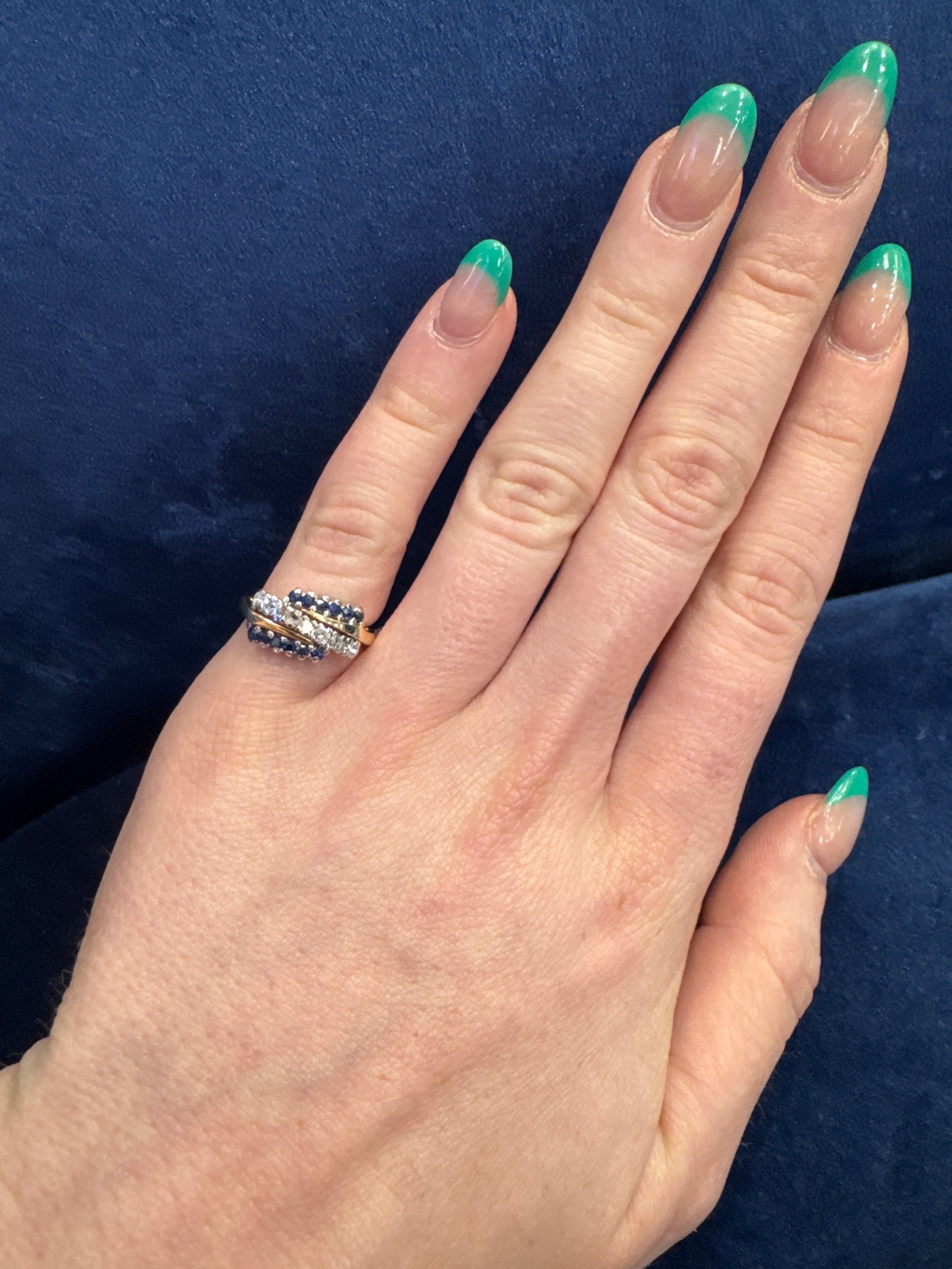Natural Sapphire & Diamond Cocktail Ring in 14K Yellow Gold Sz 4.5