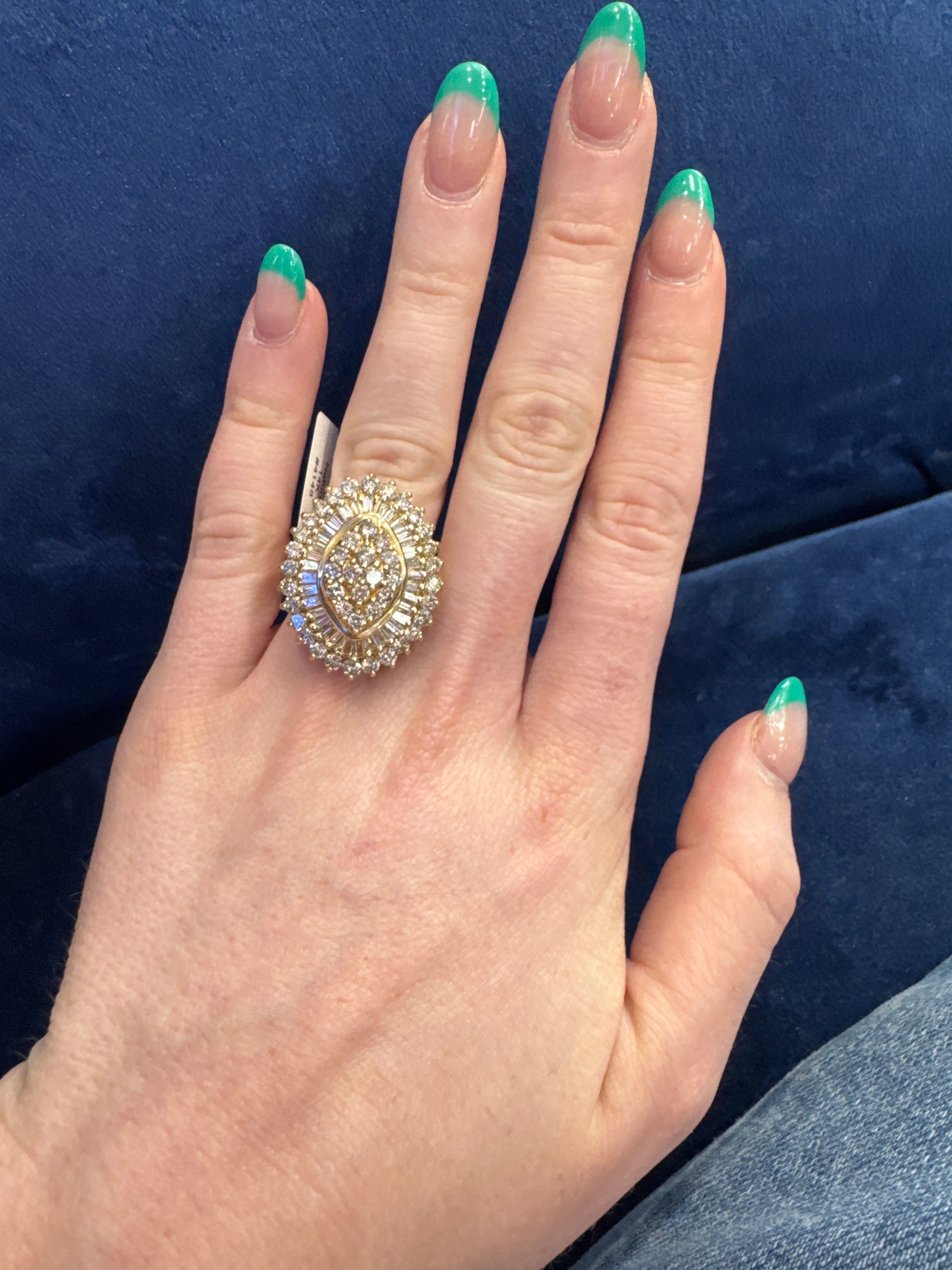 Statement Ring Featuring Natural Round & Baguette Cut Diamonds in 14K Yellow Gold Sz 7