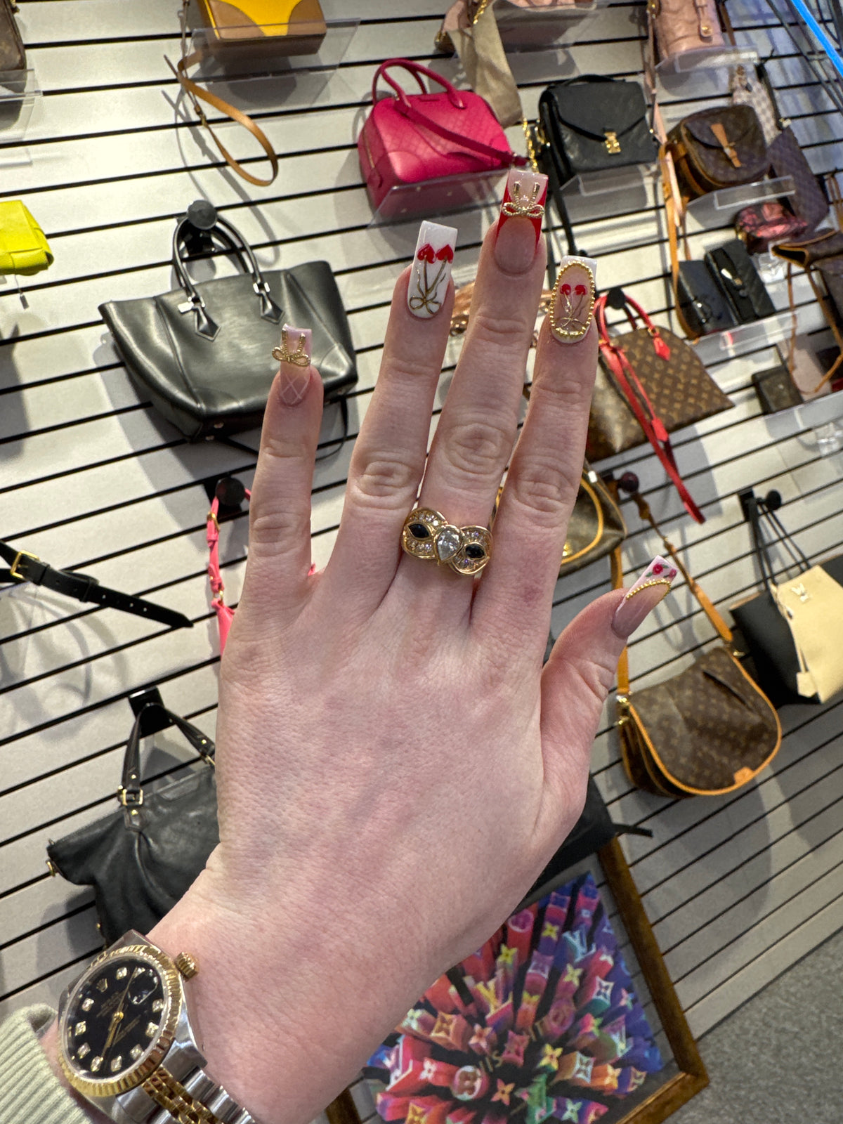 Pear Shape Diamond Estate Ring With Sapphire Accents