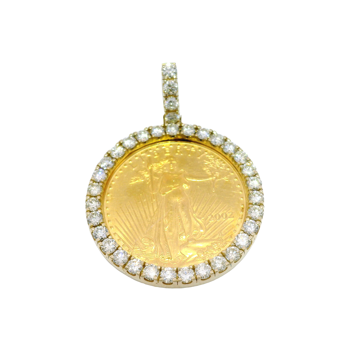 1/2oz Gold American Eagle Pendant Set in 14K Bezel Featuring 2.5cttw Natural Diamonds