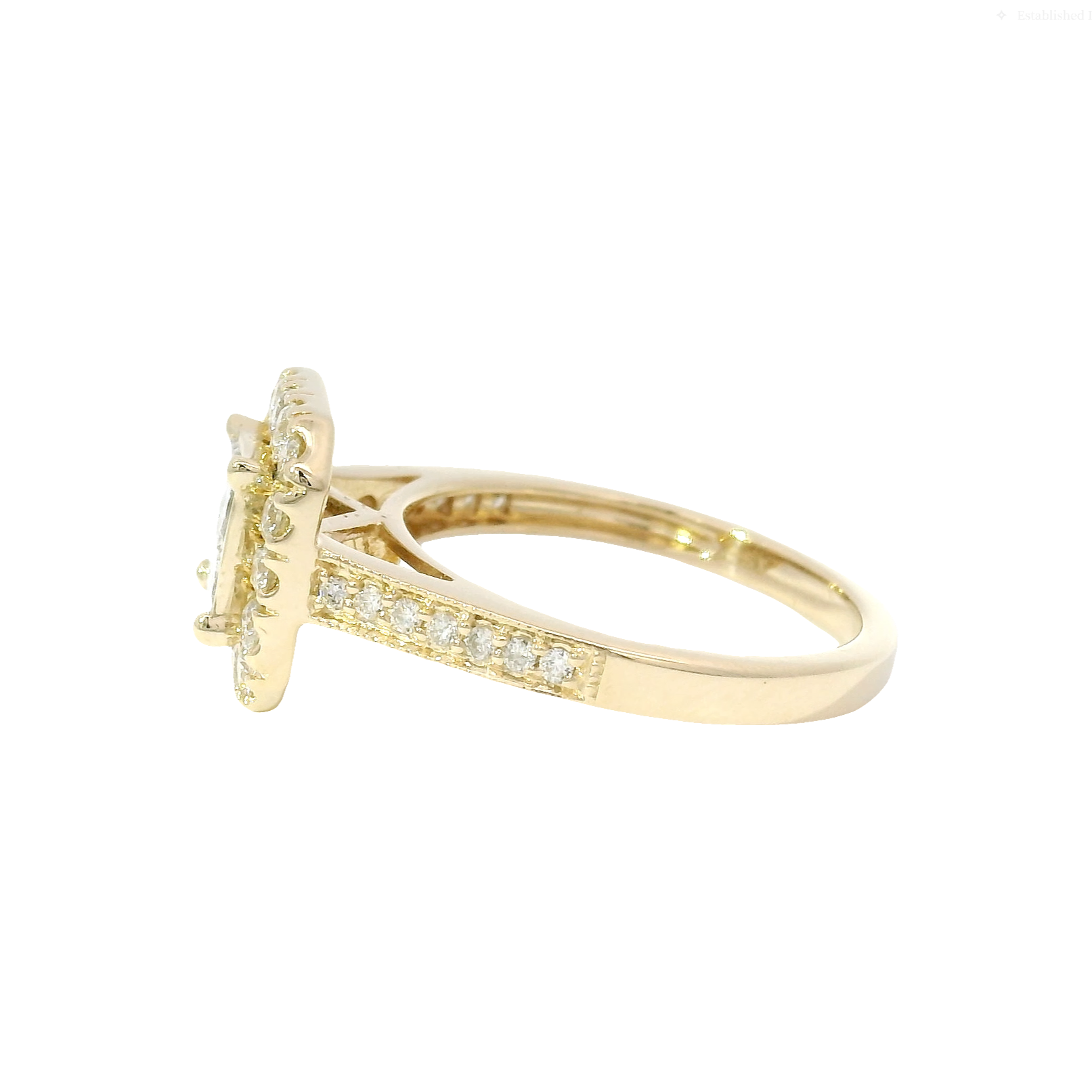 Natural Quad Set Engagement Ring in Halo with Matching Guard Set in 14K Yellow Gold