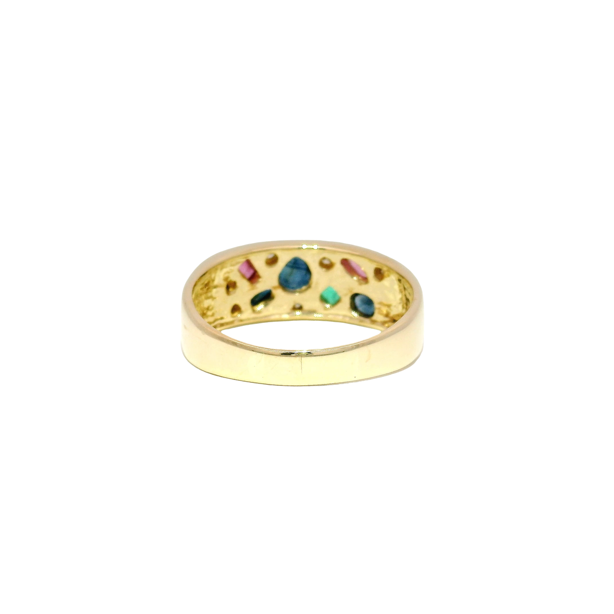 Abstract Flush Mounted Multi Gemstone & Diamond Fashion Ring in 14K Yellow Gold Sz 9.5