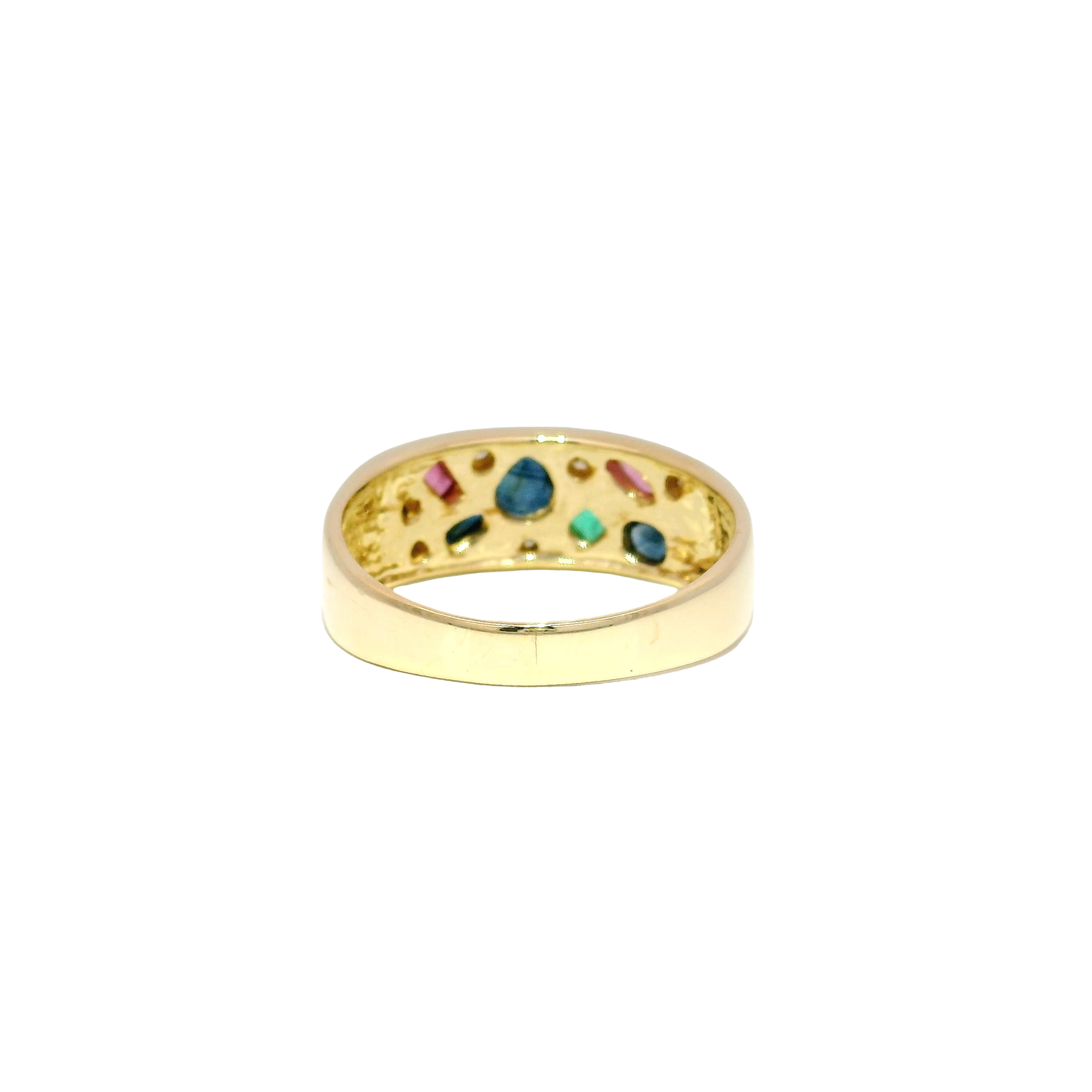 Abstract Flush Mounted Multi Gemstone & Diamond Fashion Ring in 14K Yellow Gold Sz 9.5