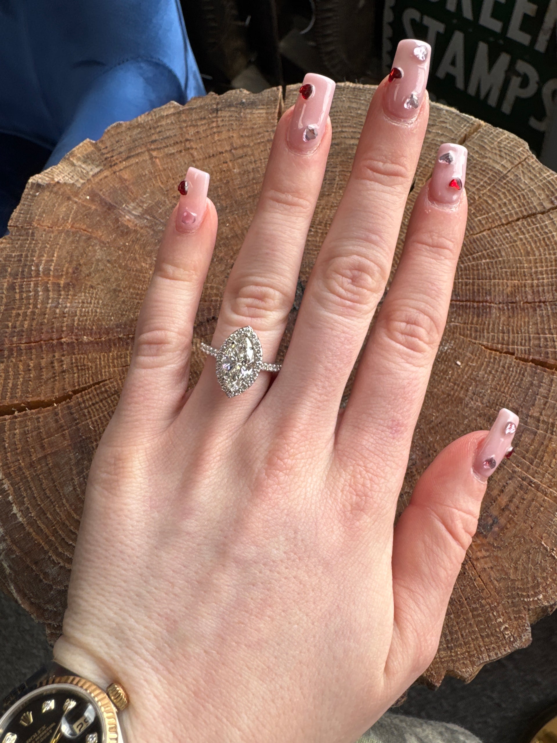 2.07ct. F VS2 Lab Grown Marquise Engagement set in Diamond Halo