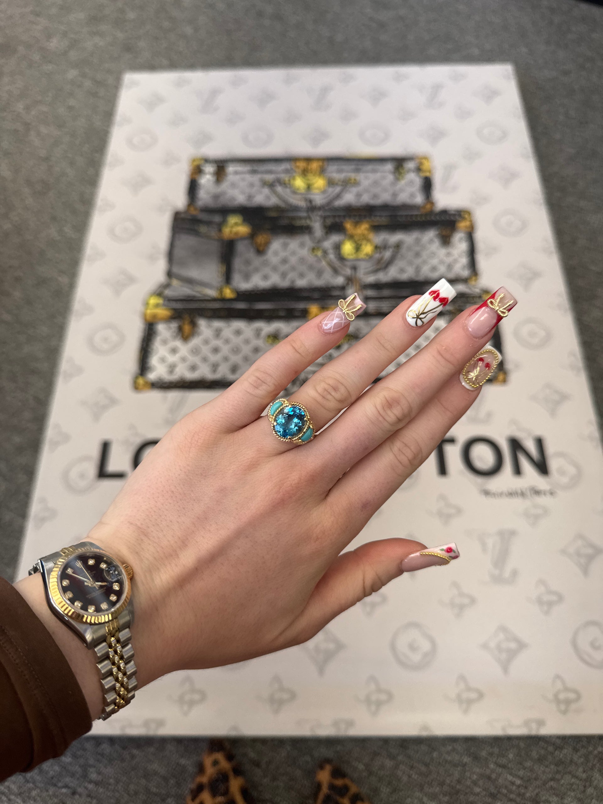 Blue Topaz with Turquoise Accent in 14K Yellow Gold