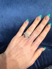 Natural Round Cluster Pear Shape Ring in 14K White Gold Sz 5.5