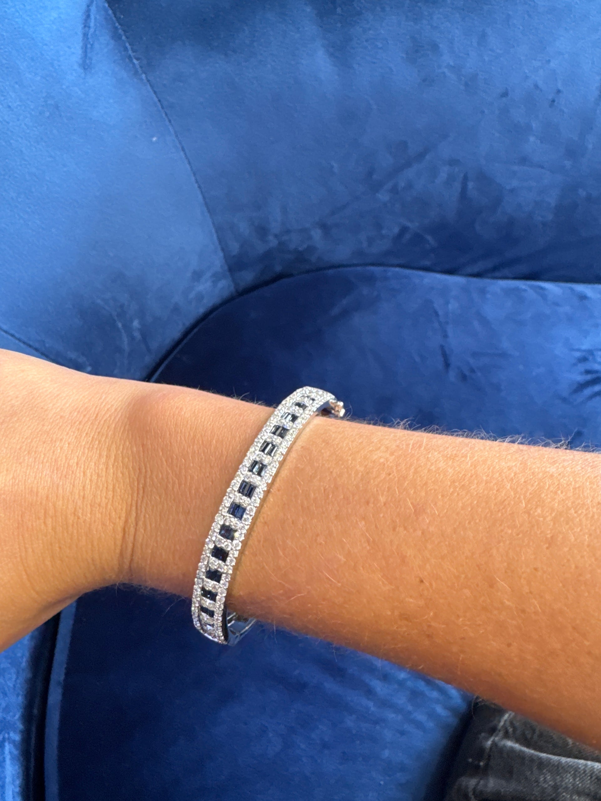 Natural Sapphire & Diamond Bracelet in 14K White Gold