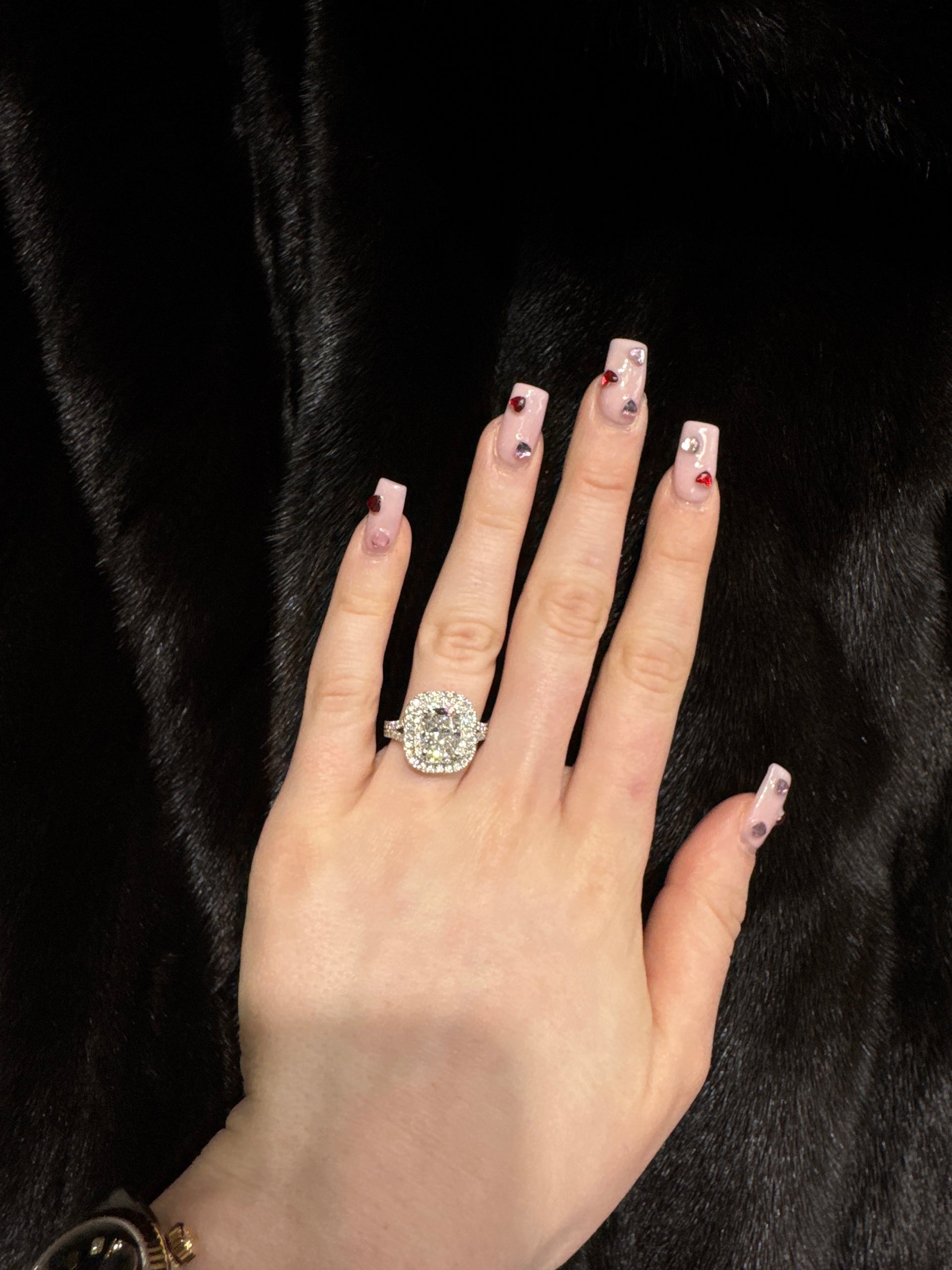 3.01ct. F VS1 Cushion Cut Lab Grown Set in 14k White Gold Halo