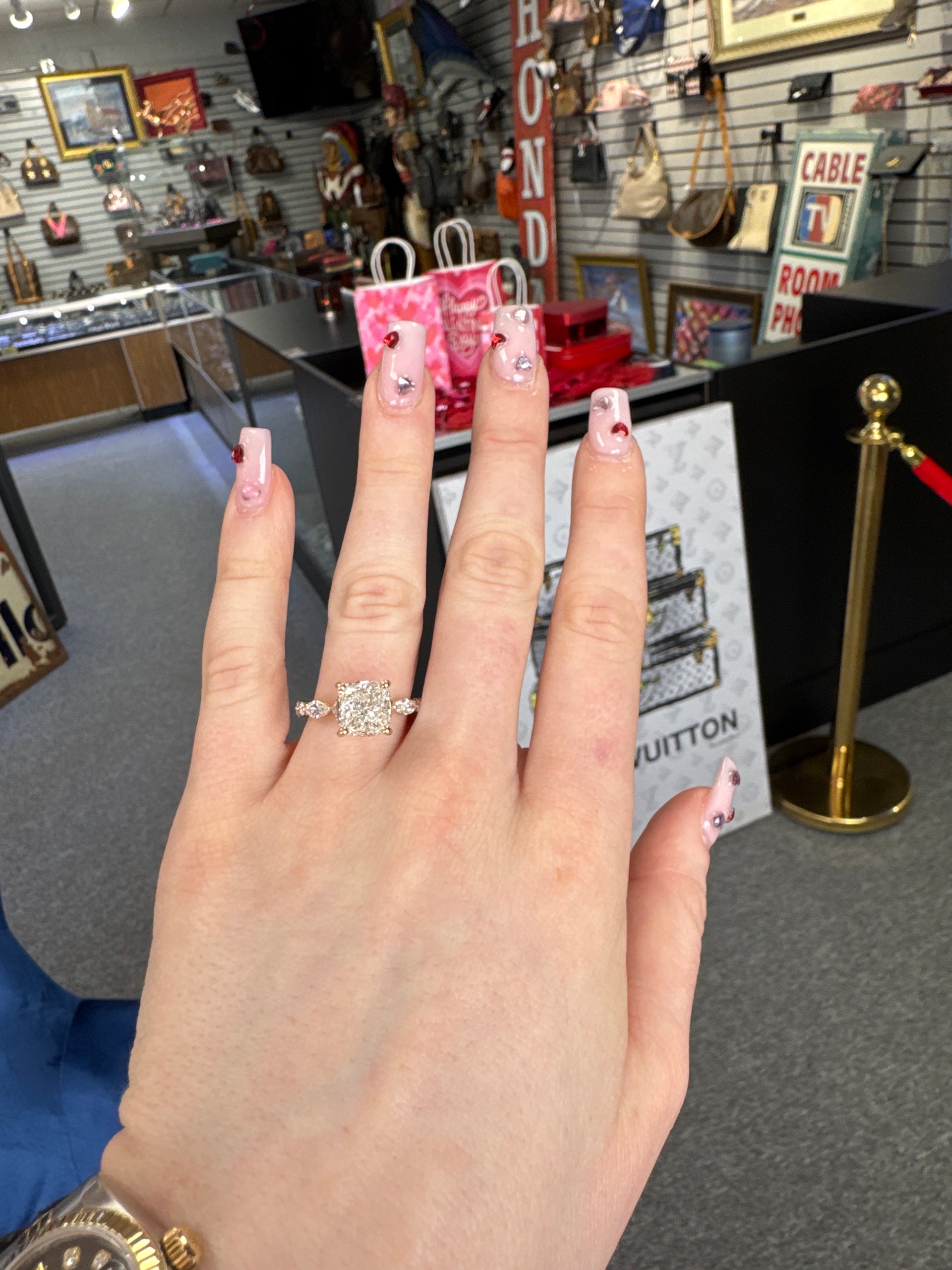 3.02 Cushion Cut Lab Grown Diamond in 14K Yellow Gold Mounting