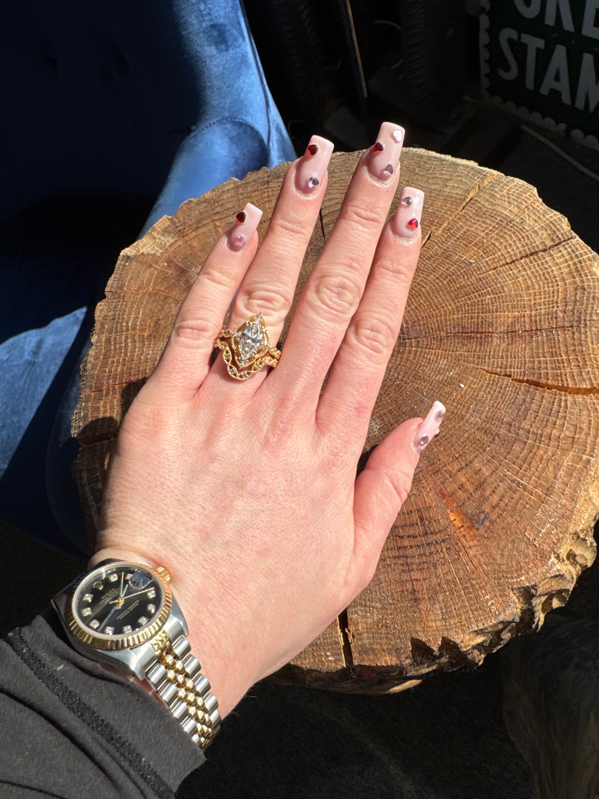 2.04ct. E VS1 Lab Grown Marquise in Antique Style Mounting with Matching Band in 14K Yellow Gold