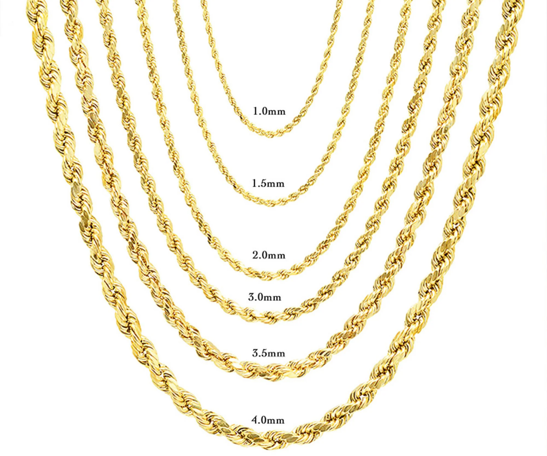 24" 3.5mm 14K Yellow Gold Rope Chain