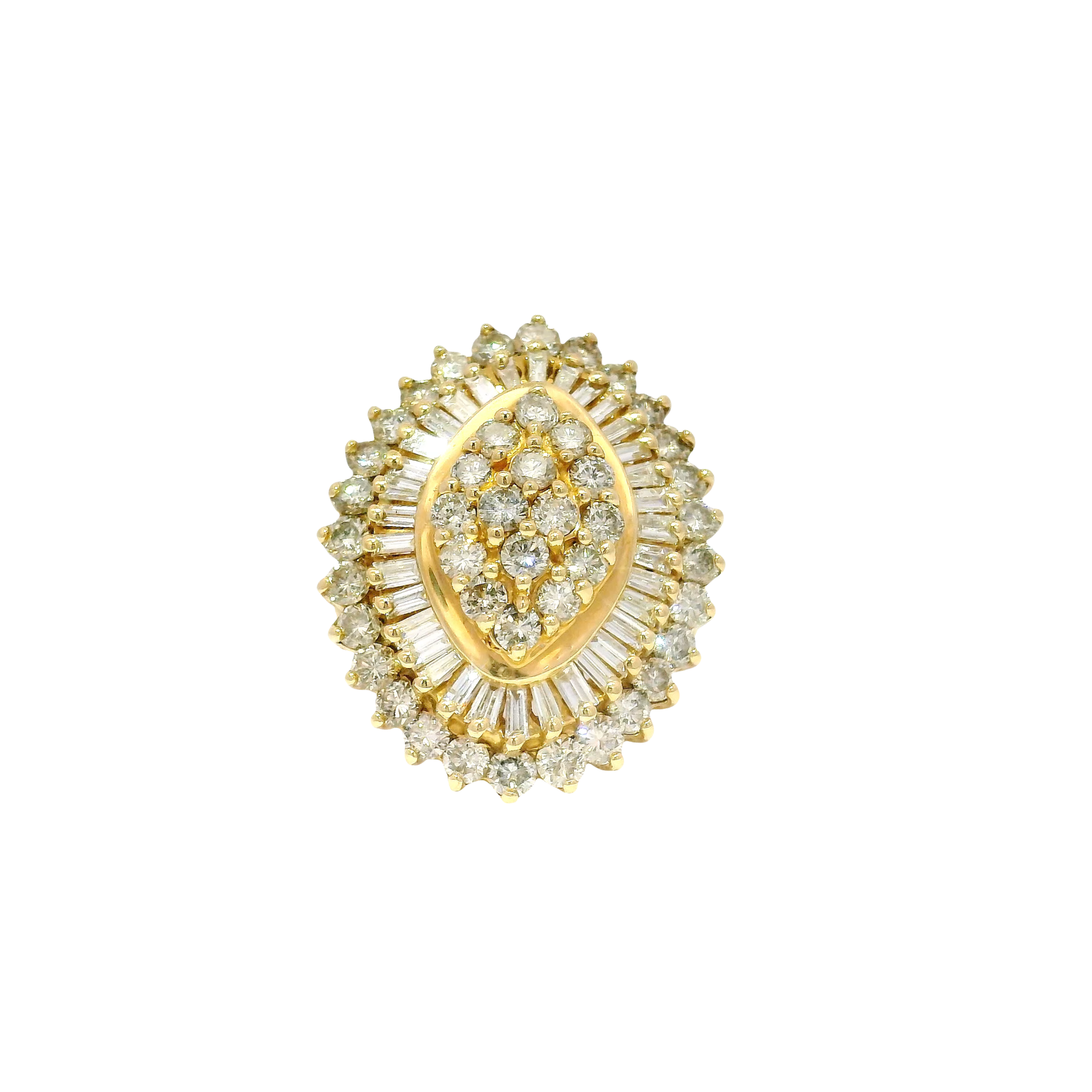 Statement Ring Featuring Natural Round & Baguette Cut Diamonds in 14K Yellow Gold Sz 7