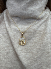 David Yurman St. Anthony Amulet In Solid 18k Yellow Gold Featuring Natural Diamonds on 14K Yellow Gold Rope Chain