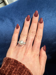 Pearl Fashion Ring with Natural Diamond Accents in 18K White Gold Sz 6.5
