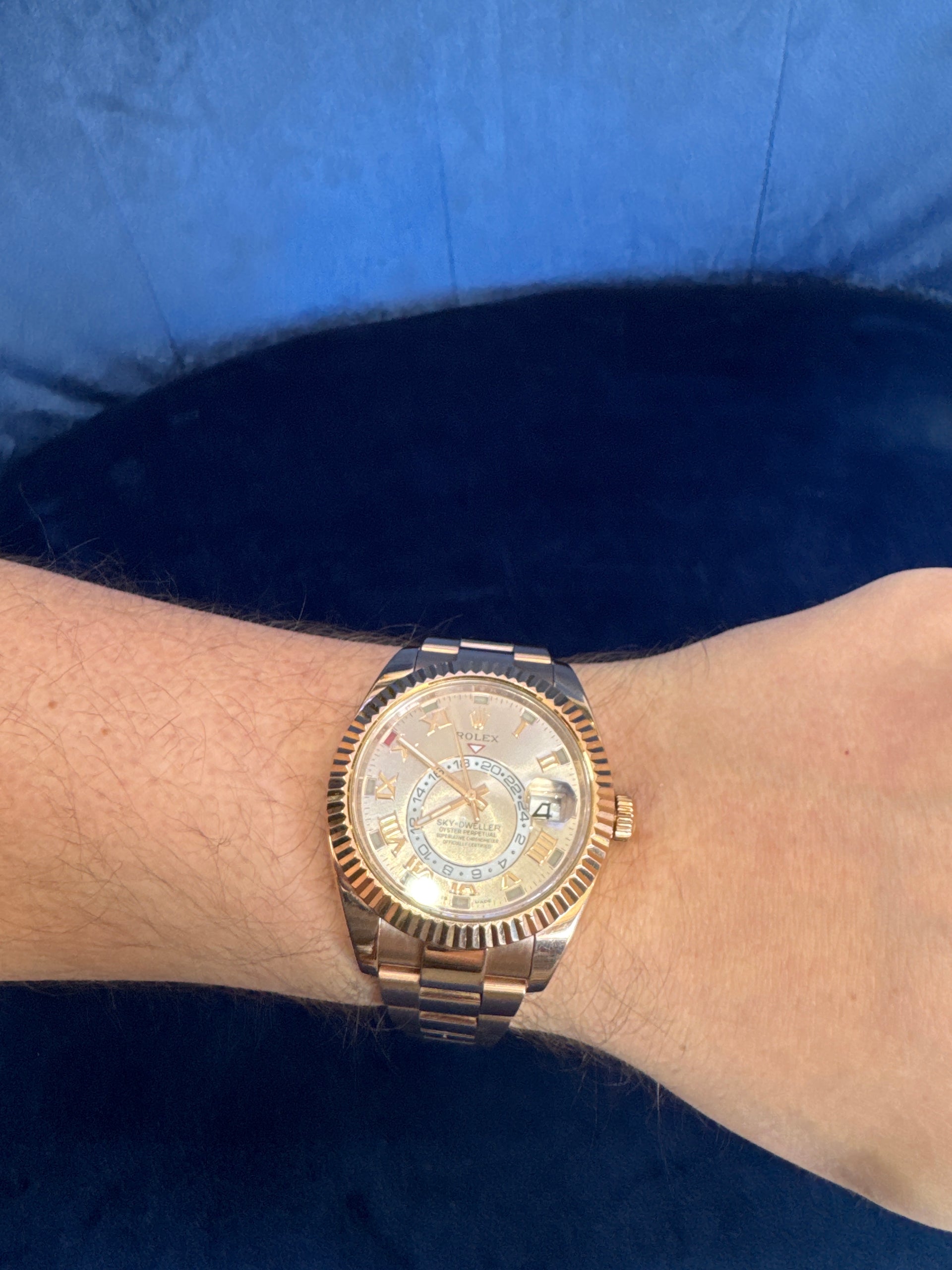 42mm Rolex Skydweller Rose Gold Sundust Roman Dial (2017)