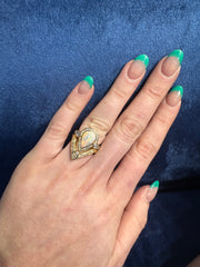 Pear Shape Opal Set in 14K Yellow Gold Mounting with Diamond Accents and Matching Band (Opal is Cracked) Sz 5.5