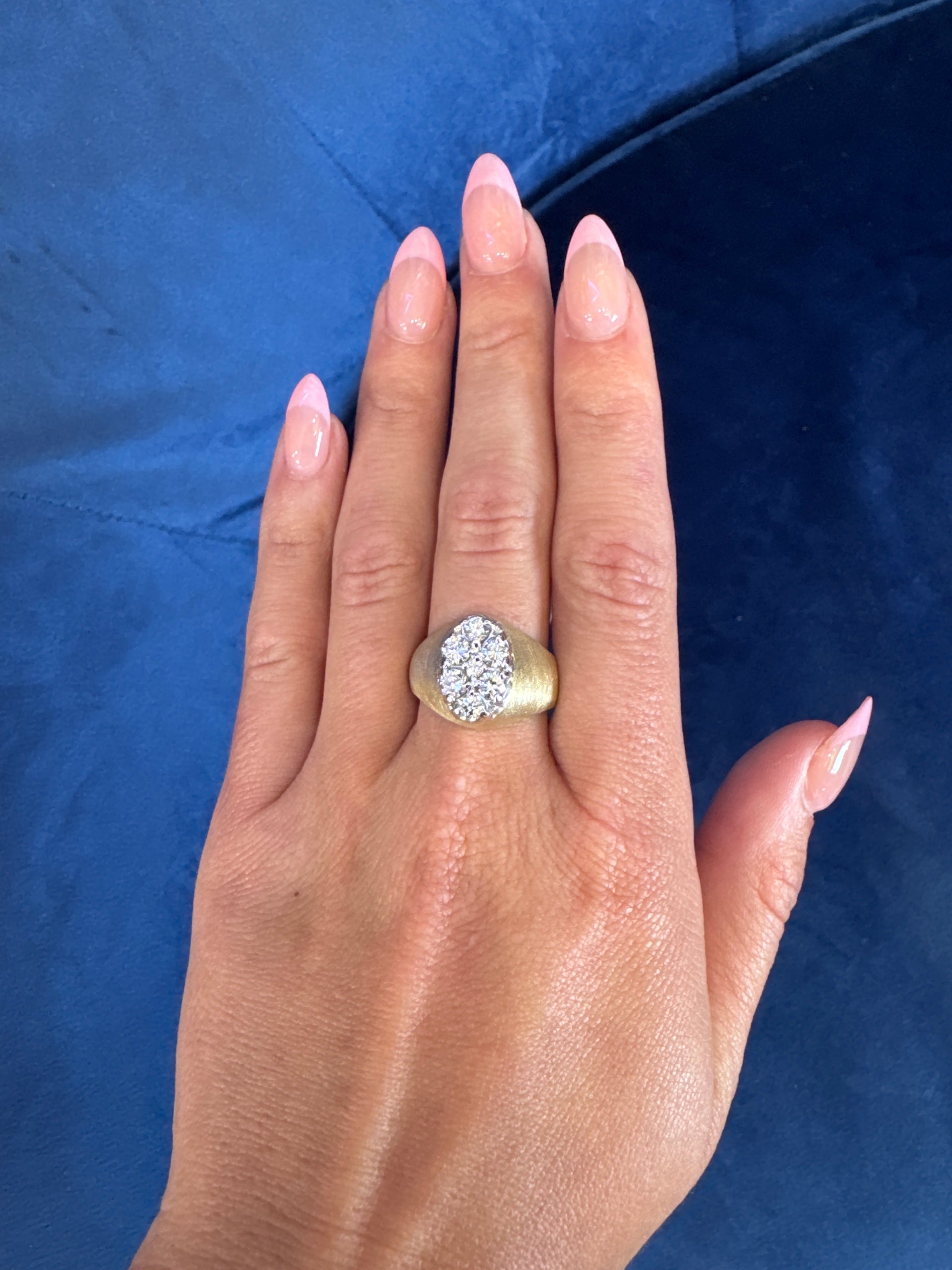 1cttw. Natural Diamond Men's Ring in 14K Yellow Gold Brushed & Polished Finish on Euro Shank