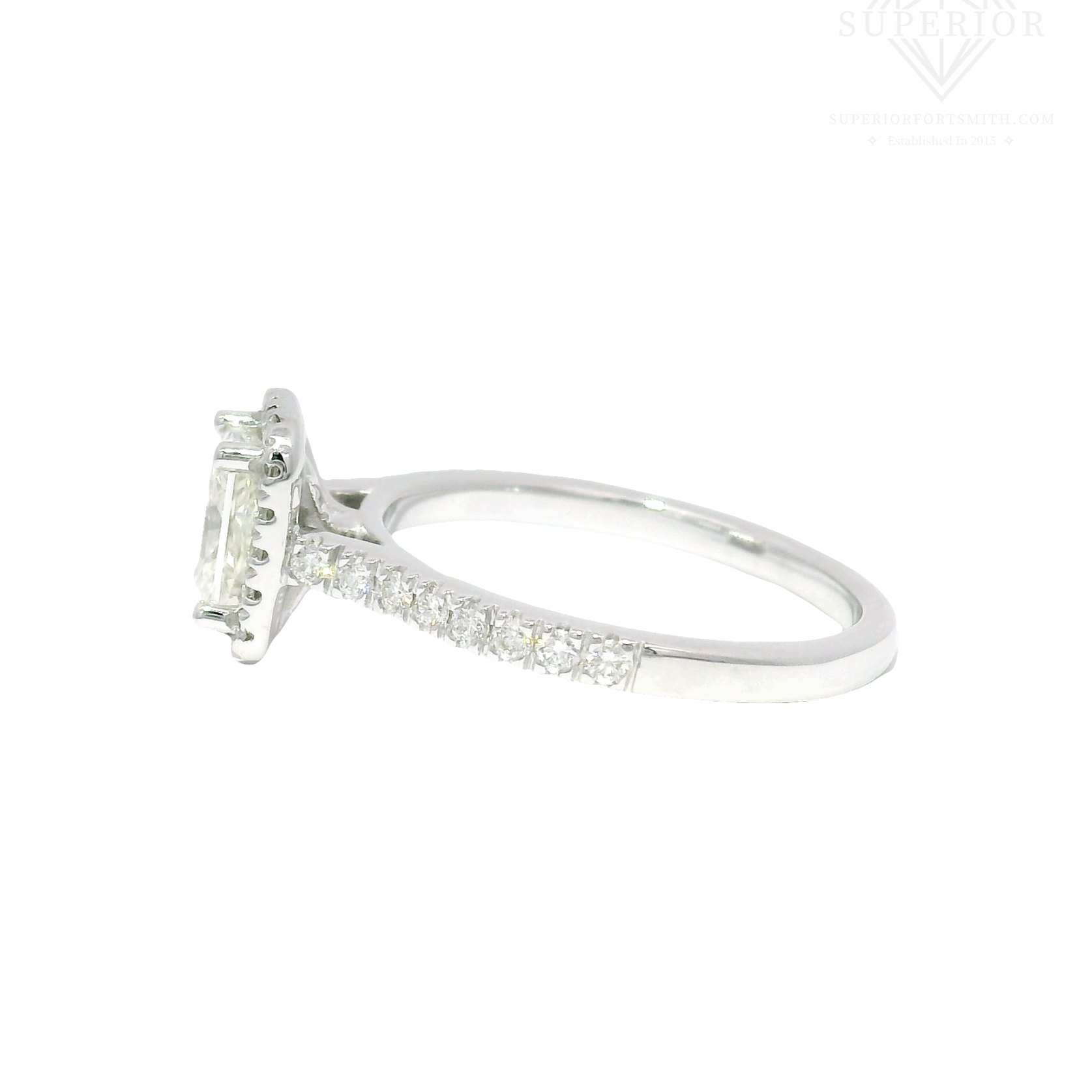 1.01ct. H SI1 Natural Elongated Radiant Set in 14K White Gold Diamond Halo Mounting (1.4cttw.)