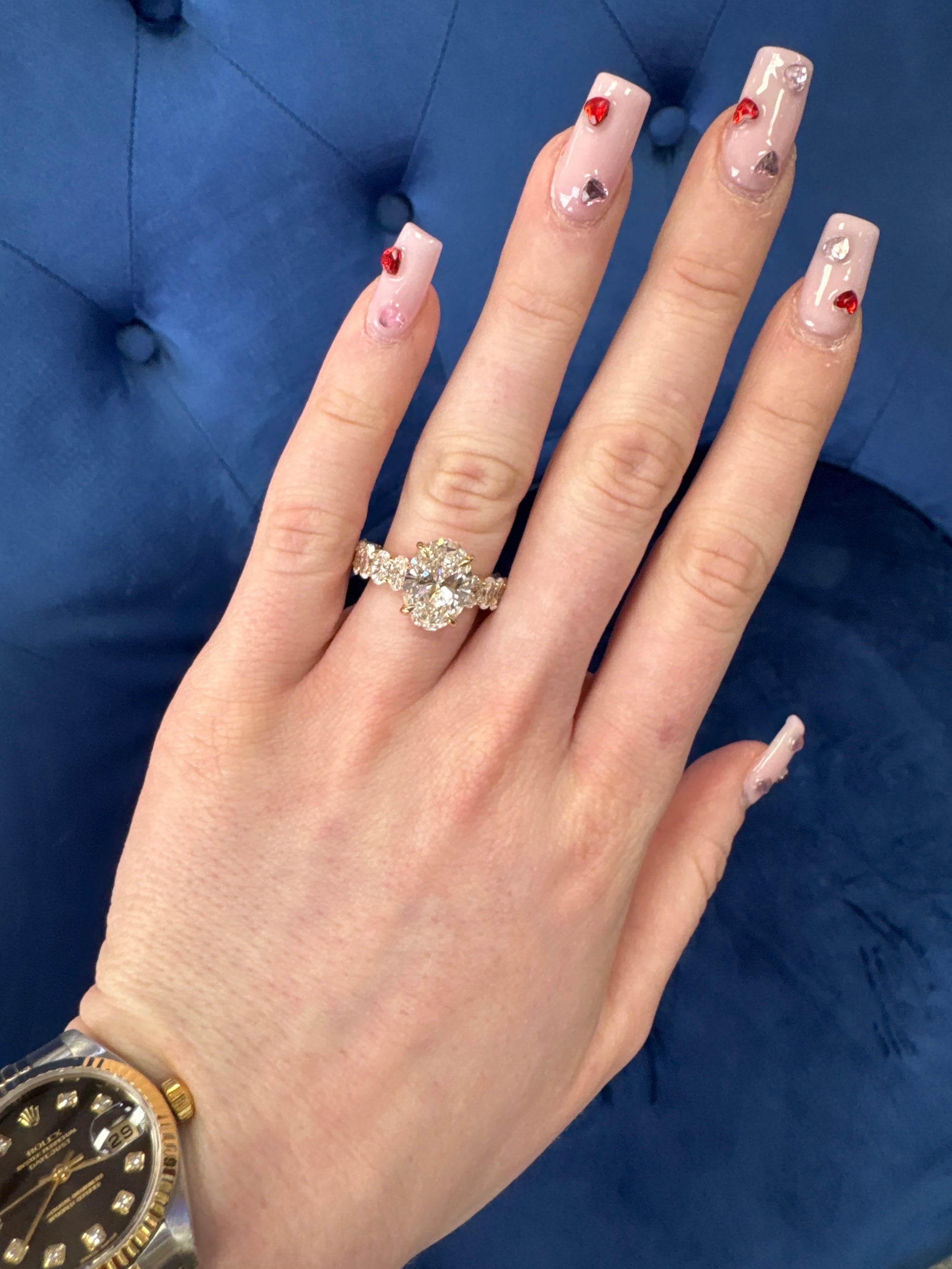 4.01ct. E VVS2 Lab Grown Diamond Oval Engagement Ring in 14K Yellow Gold