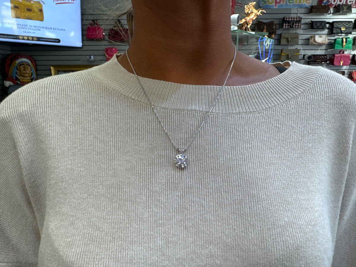 5.0ct. LAB E VS1 Lab Grown Round Mounted in Custom 14K Basket Pendant