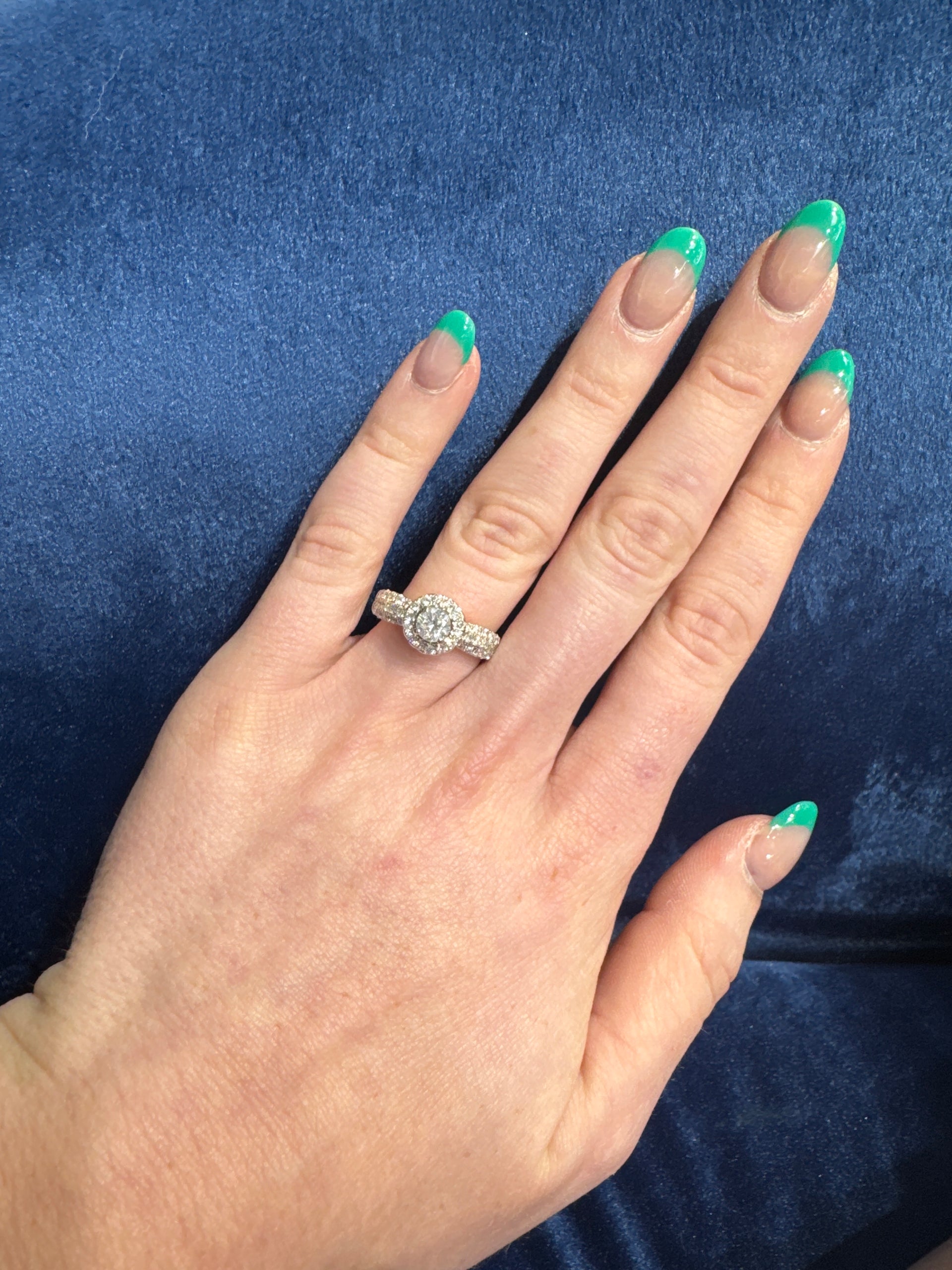Natural Round Diamond in 14K Yellow Gold Halo Sz 7.5
