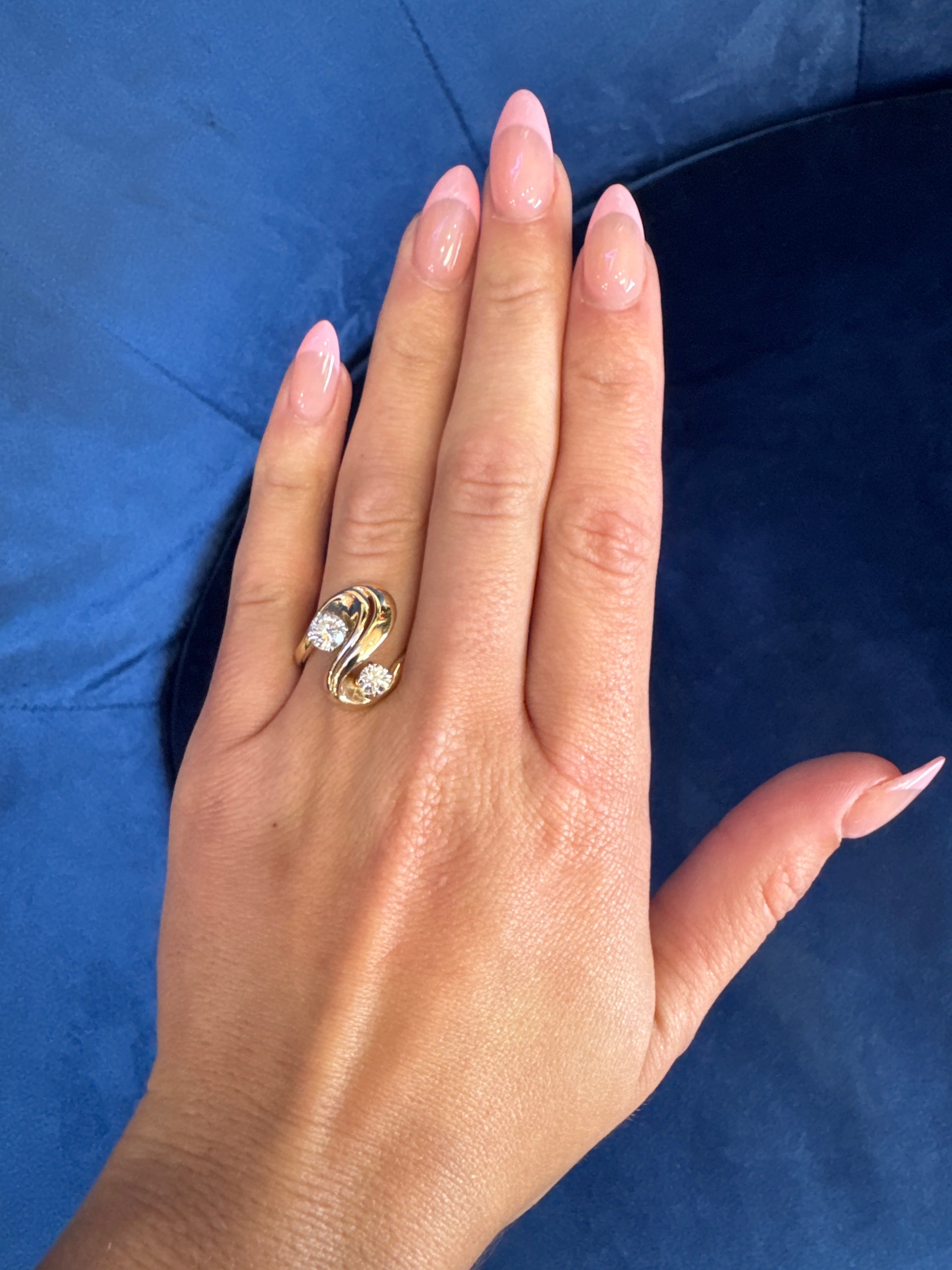 Vintage Natural Diamond Bypass Ring in 14K Yellow Gold