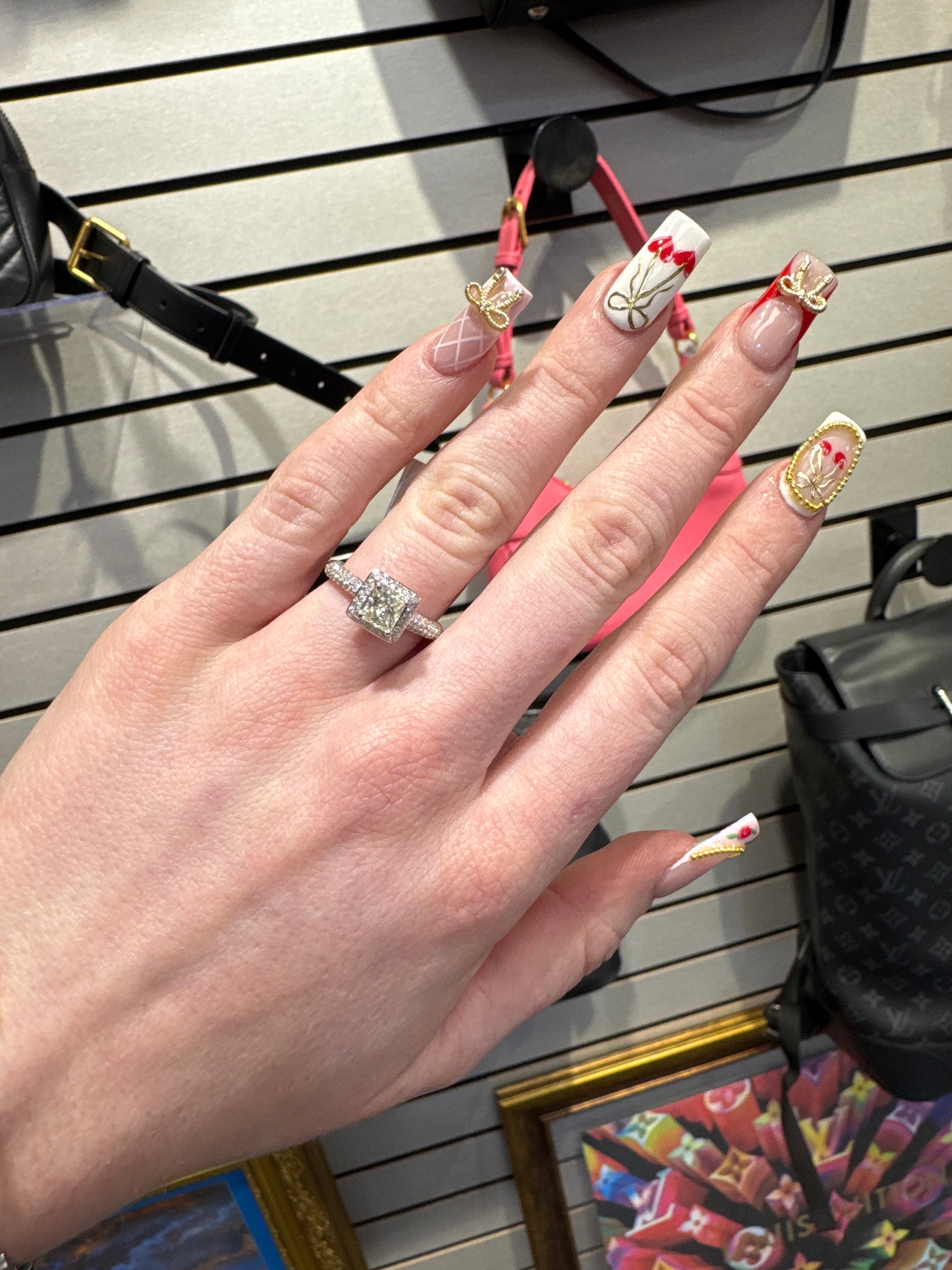 Natural Princess Cut Diamond Engagement Ring Set in 14K White Gold