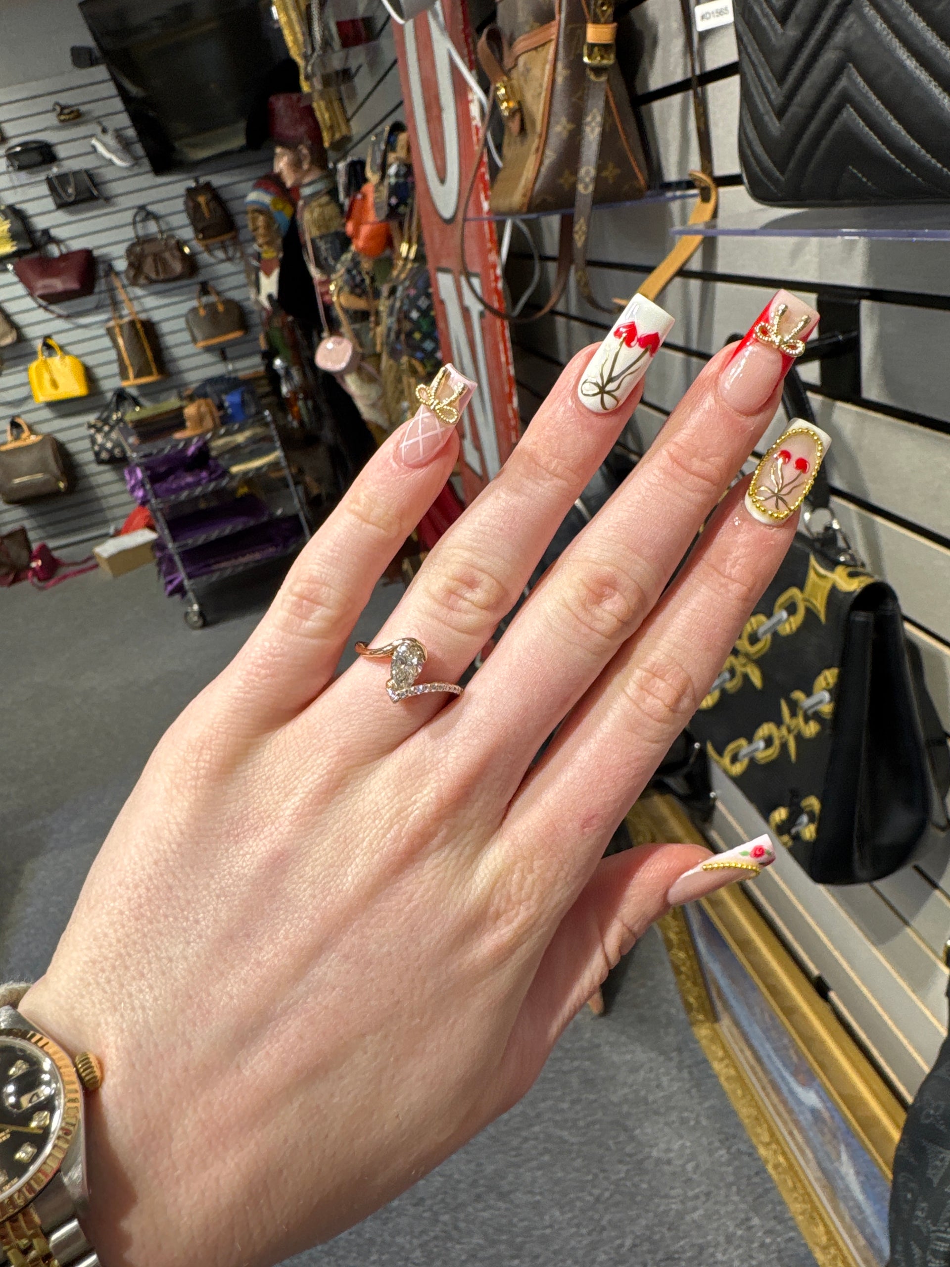 1ct. Pear Shape Engagement Ring 14K Rose Gold Bypass Setting