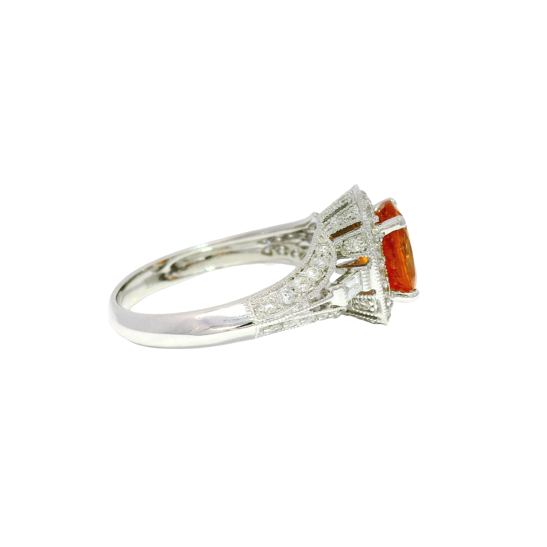 2.21ct. Spessartite Garnet Set in 14K White Gold Diamond Halo Ring