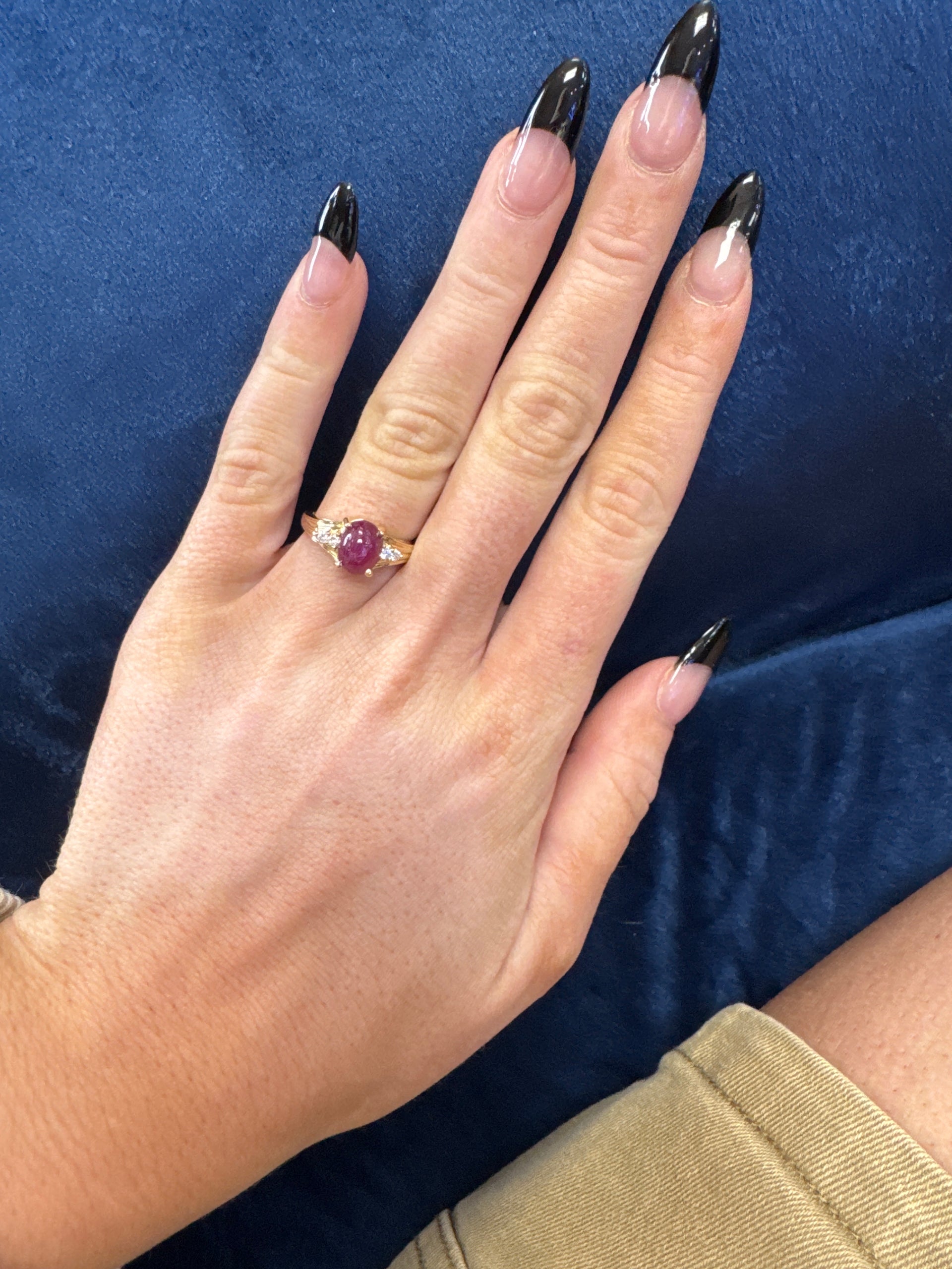 Red Cabachon Ring Set in 14K Yellow Gold