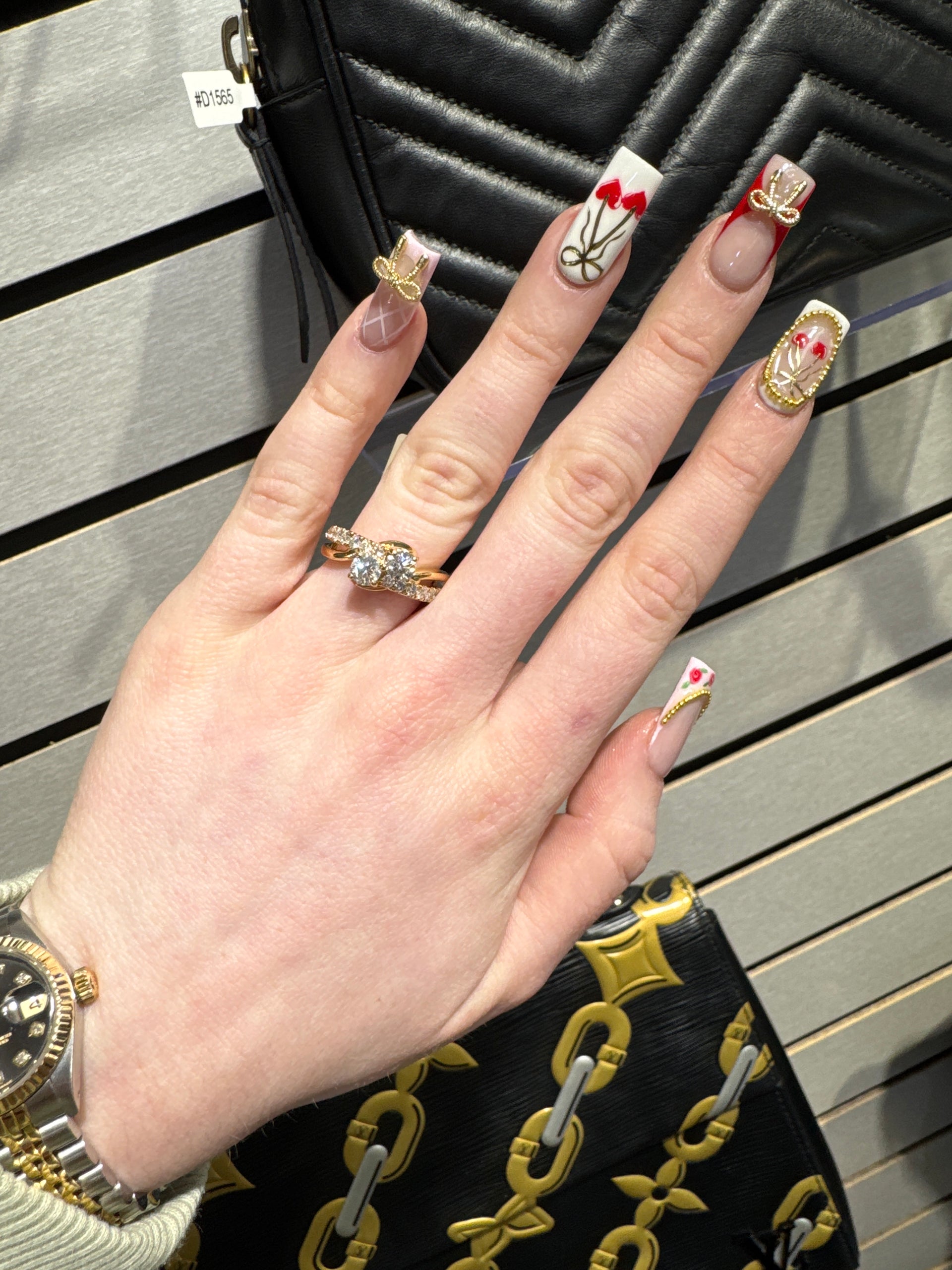 Two Stone Natural Diamond Ring Set in 14K Yellow Gold