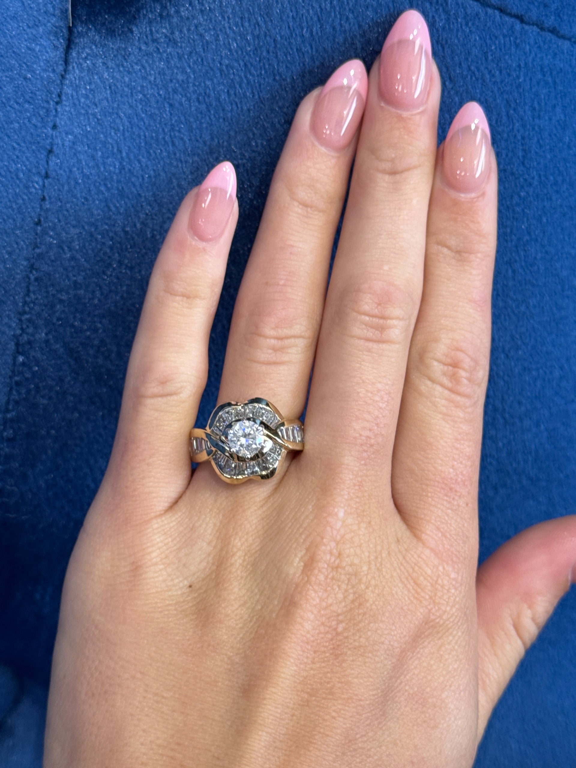 Natural Diamond Cocktail Ring in 14K Yellow Gold