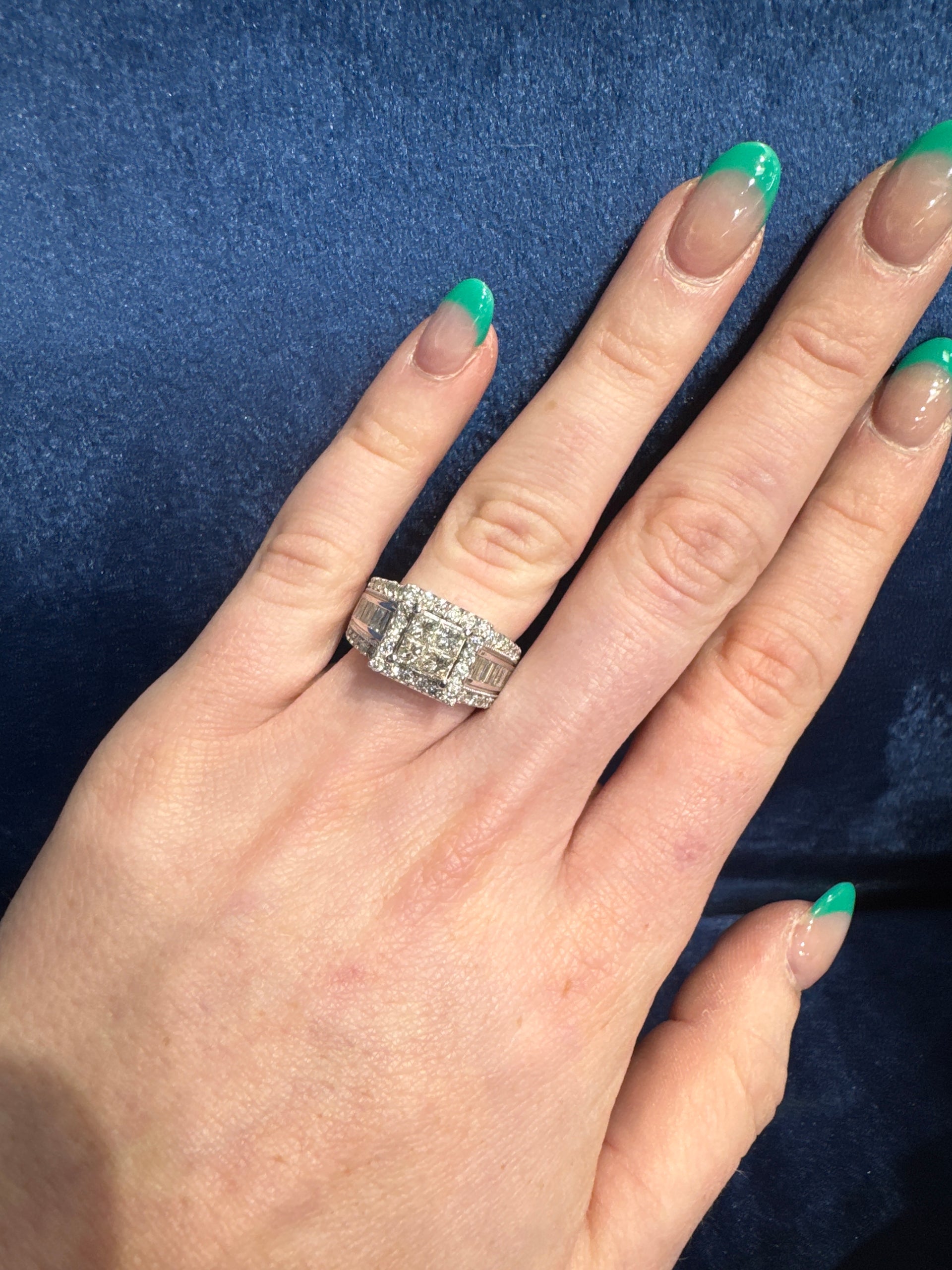 Natural Quad Set Diamond Engagement Ring in 14K White Gold Sz 7