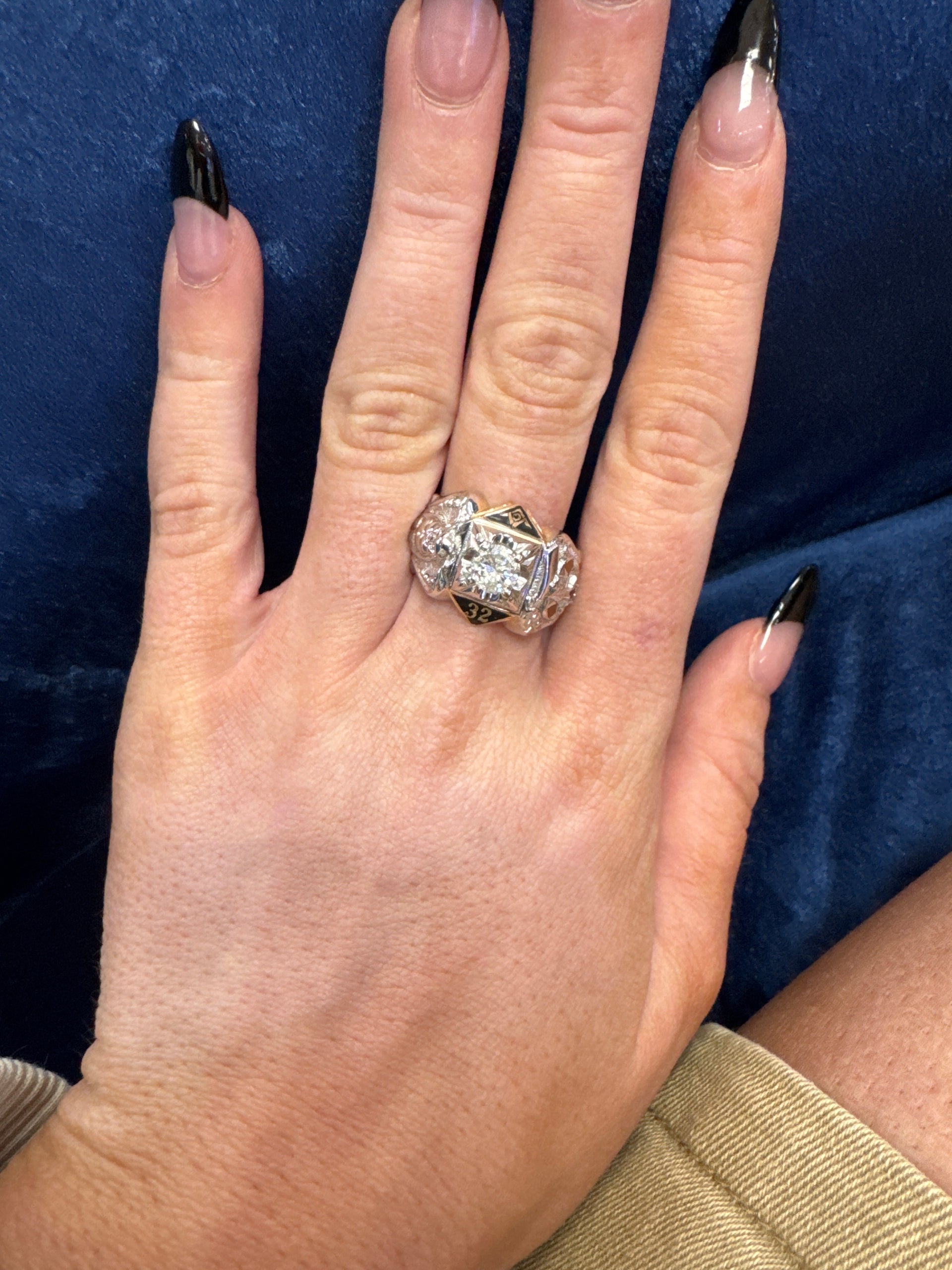 Natural Diamond Masonic Ring in 14K Yellow Gold