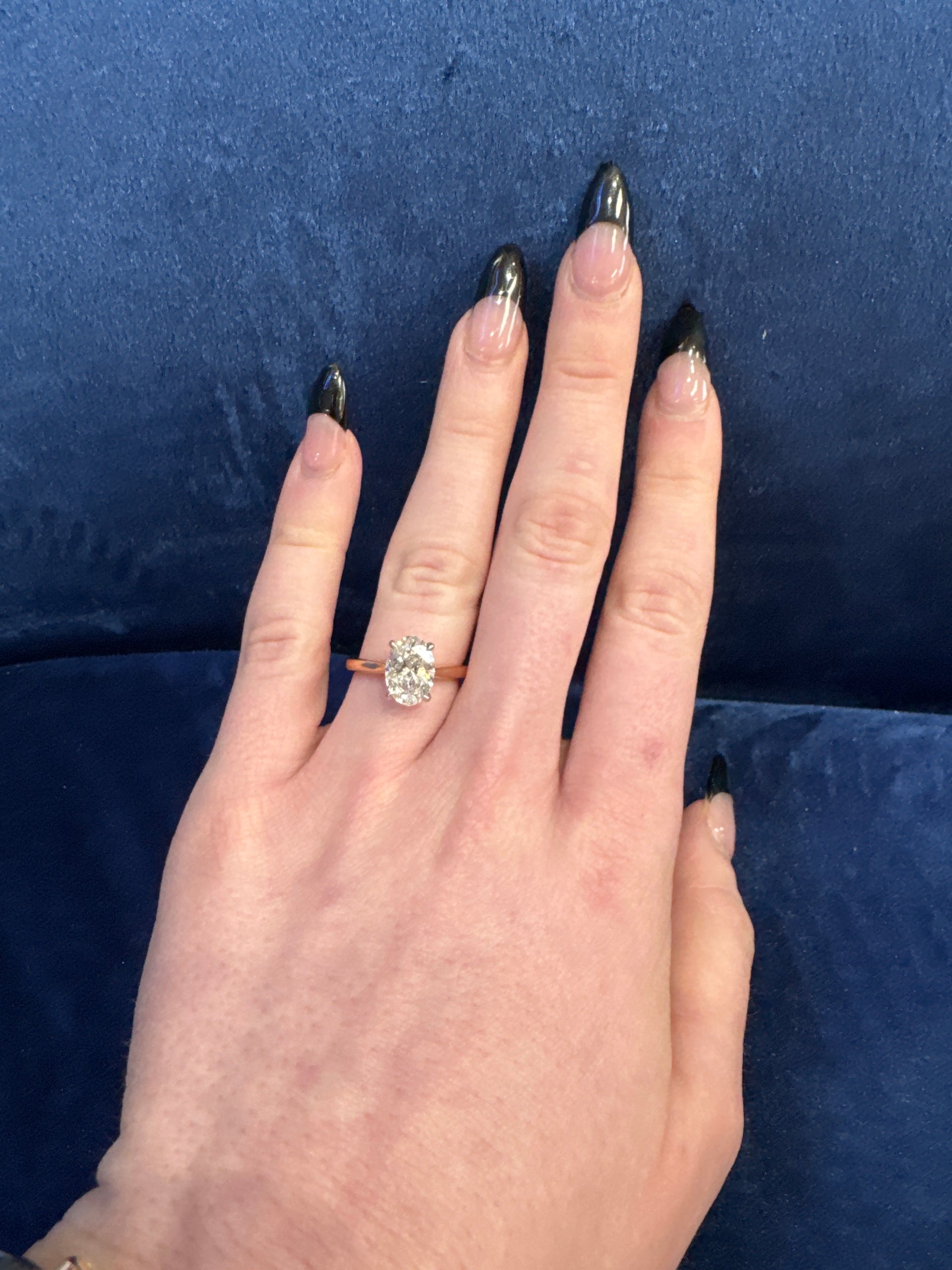 2.16ct. G VS1 Lab Grown Oval Diamond Set in 14K Rose Gold Cathedral Mounting