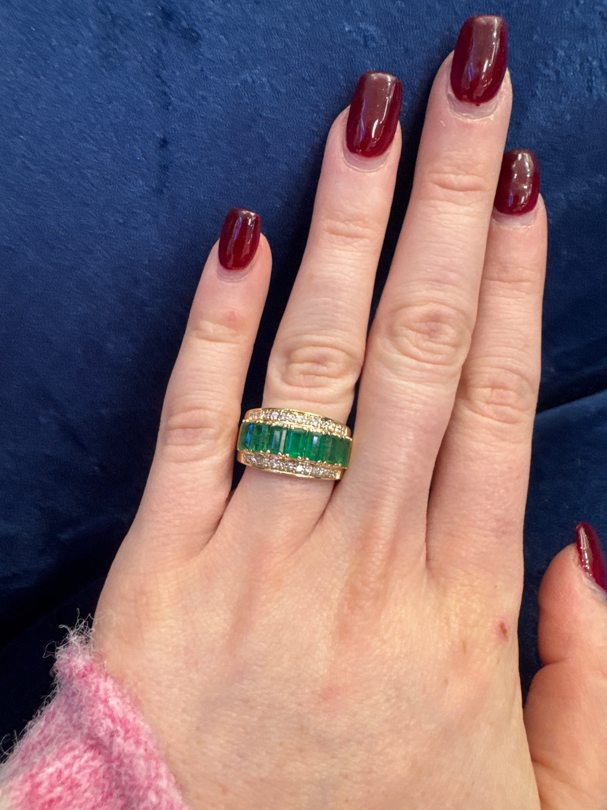 Natural Emerald & Diamond Fashion Ring in 14K Yellow Gold Sz 7