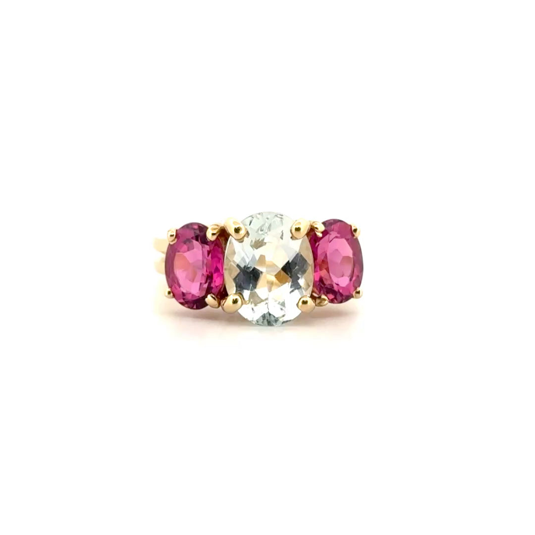 Aquamarine & Tourmaline Ring Set in 14K Yellow Gold