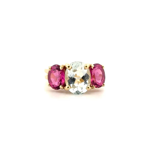 Aquamarine & Tourmaline Ring Set in 14K Yellow Gold