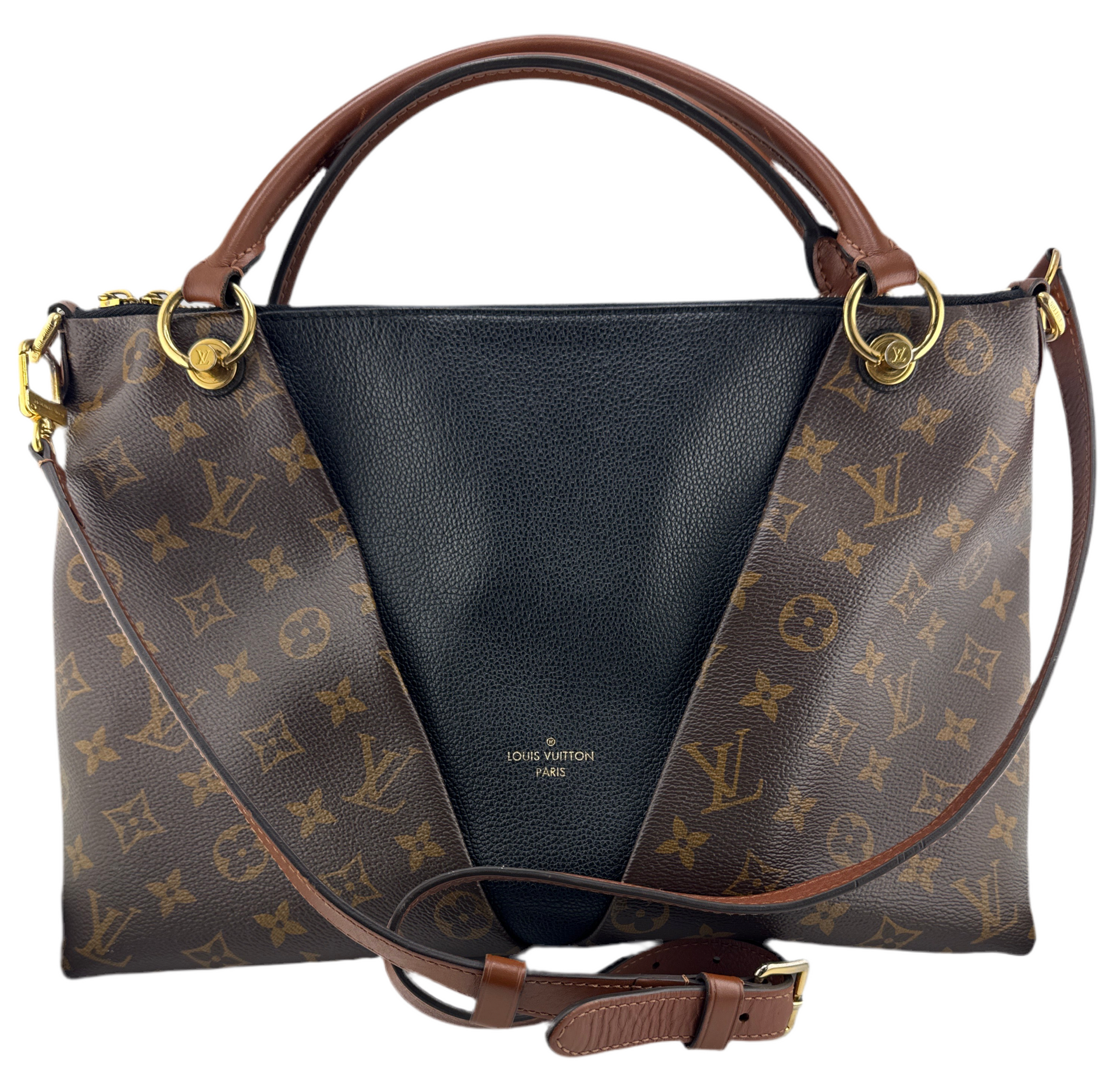 Louis Vuitton V Tote MM Monogram Noir Caramel