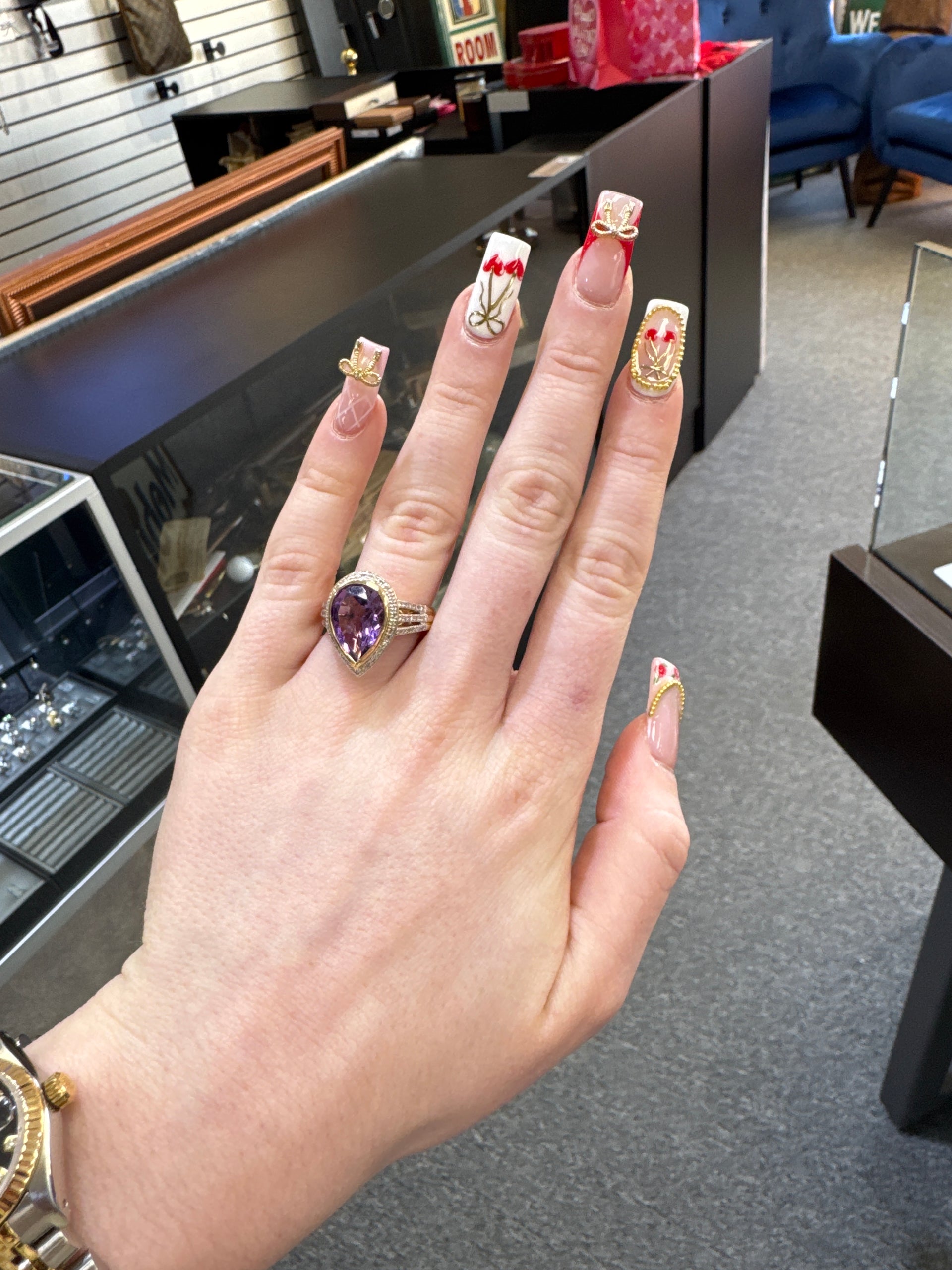 Amethyst Estate Ring Set in 14K Yellow Gold
