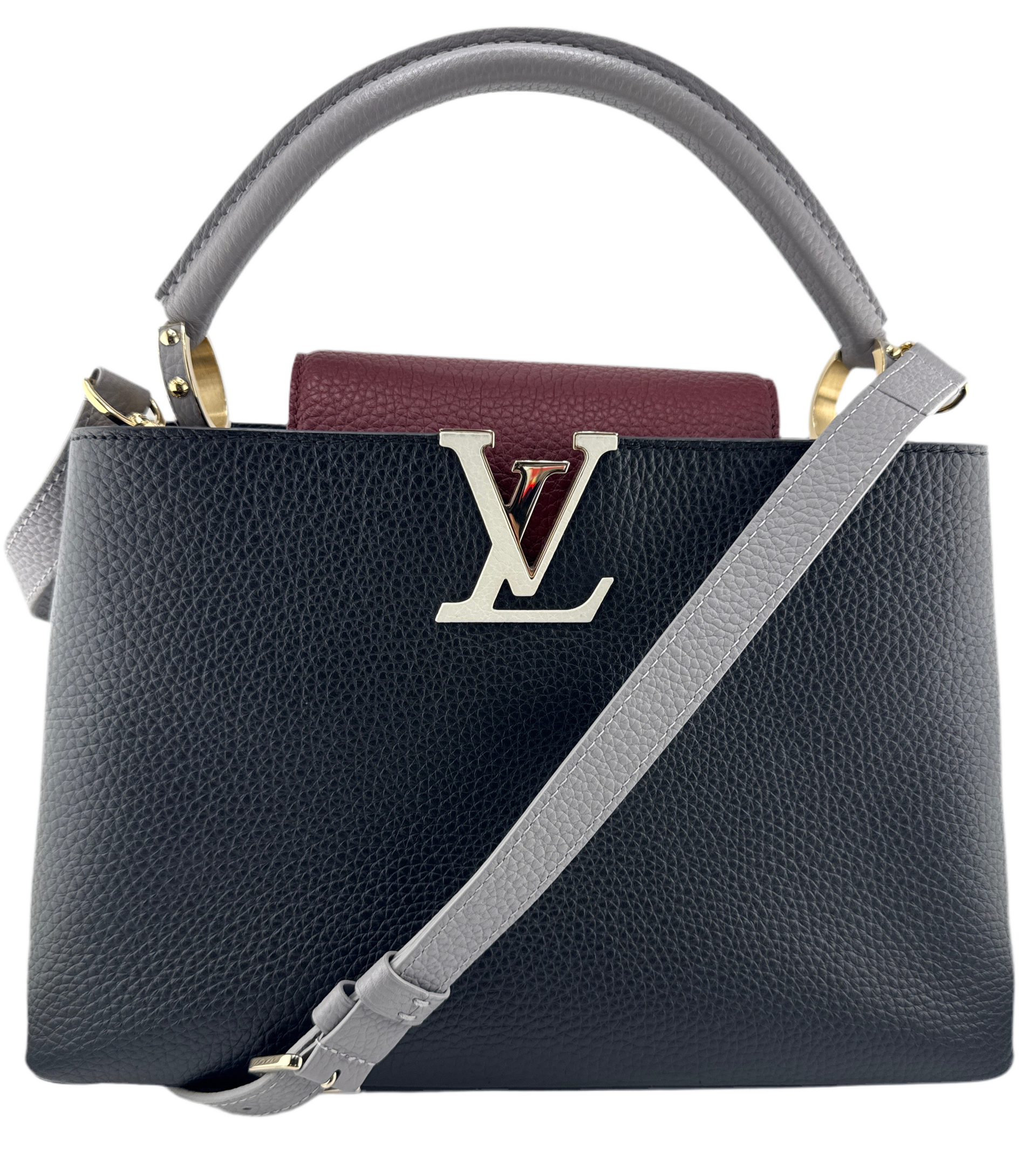 Louis Vuitton Capucines PM Taurillon Noir Bordeaux Gray