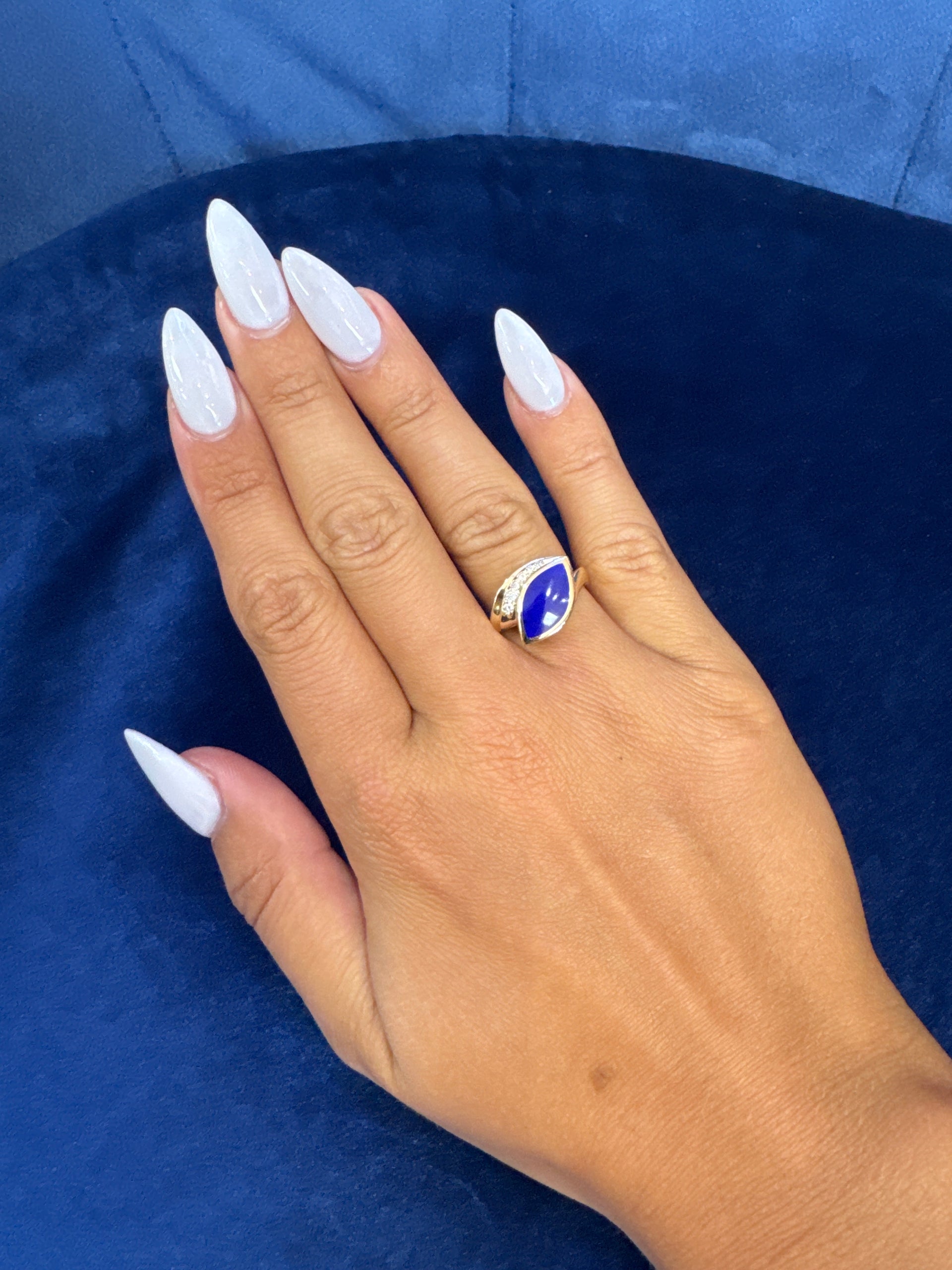 Blue Lapis & Diamond Estate Ring in 14K Yellow Gold