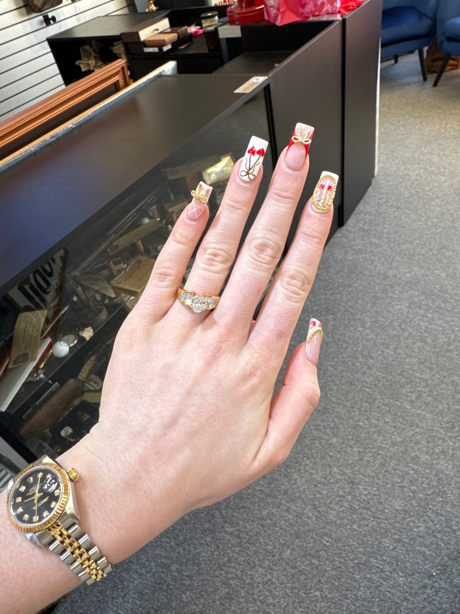 1.20ct. Natural Oval Diamond Estate Ring Set in 18K Yellow Gold Mounting